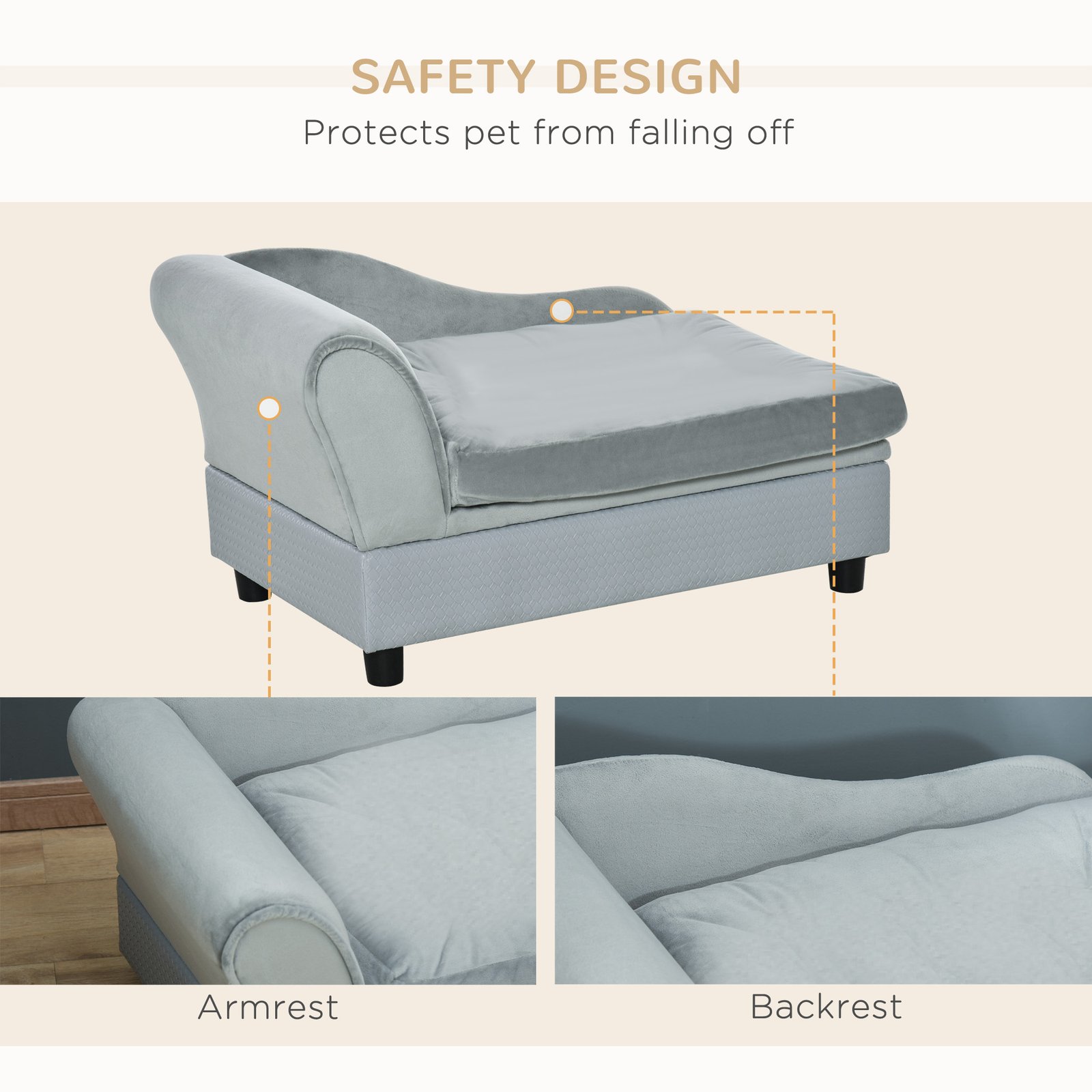 Pet Sofa Chair, with Storage, Cushion, for Small Dogs, Cats - Light Grey - Image 6