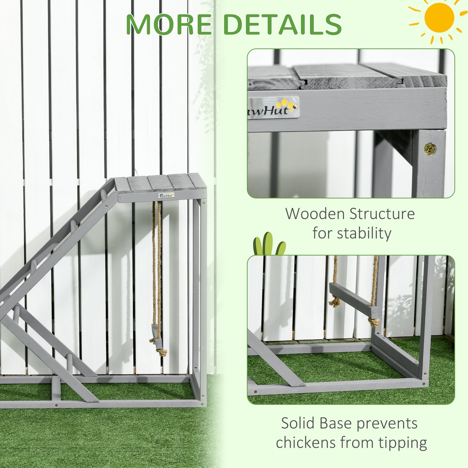 Wooden Chicken Coop Toy with Swing, Ladder, Platform, Grey - Image 6