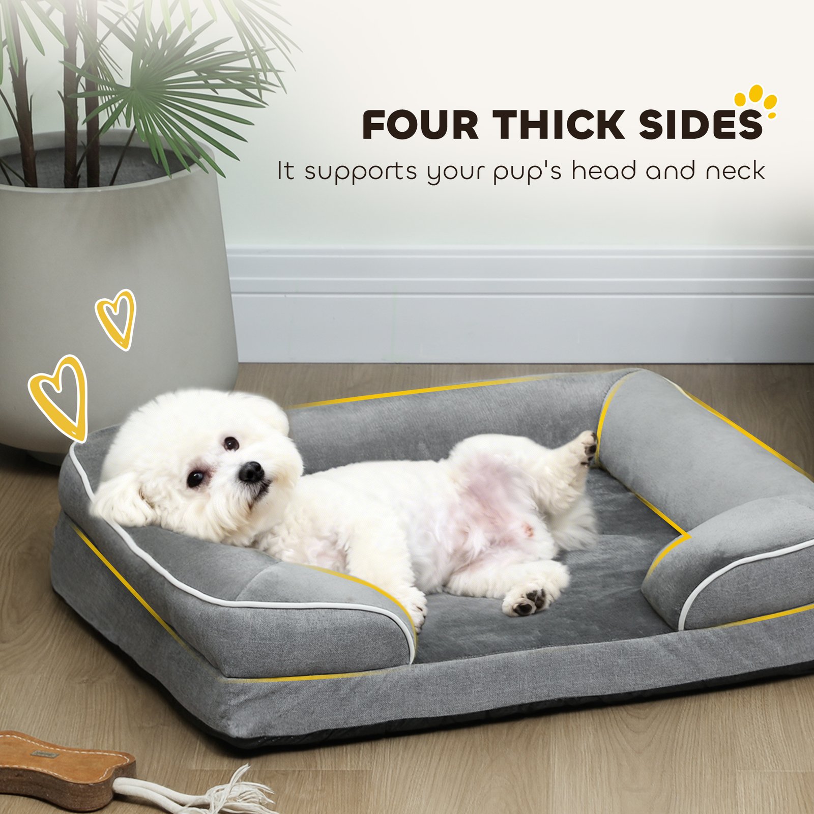 Dog Sofa Bed, Washable Pet Bed with Removable Cover and Non-Slip Bottom for Cats and Small Dogs, Grey