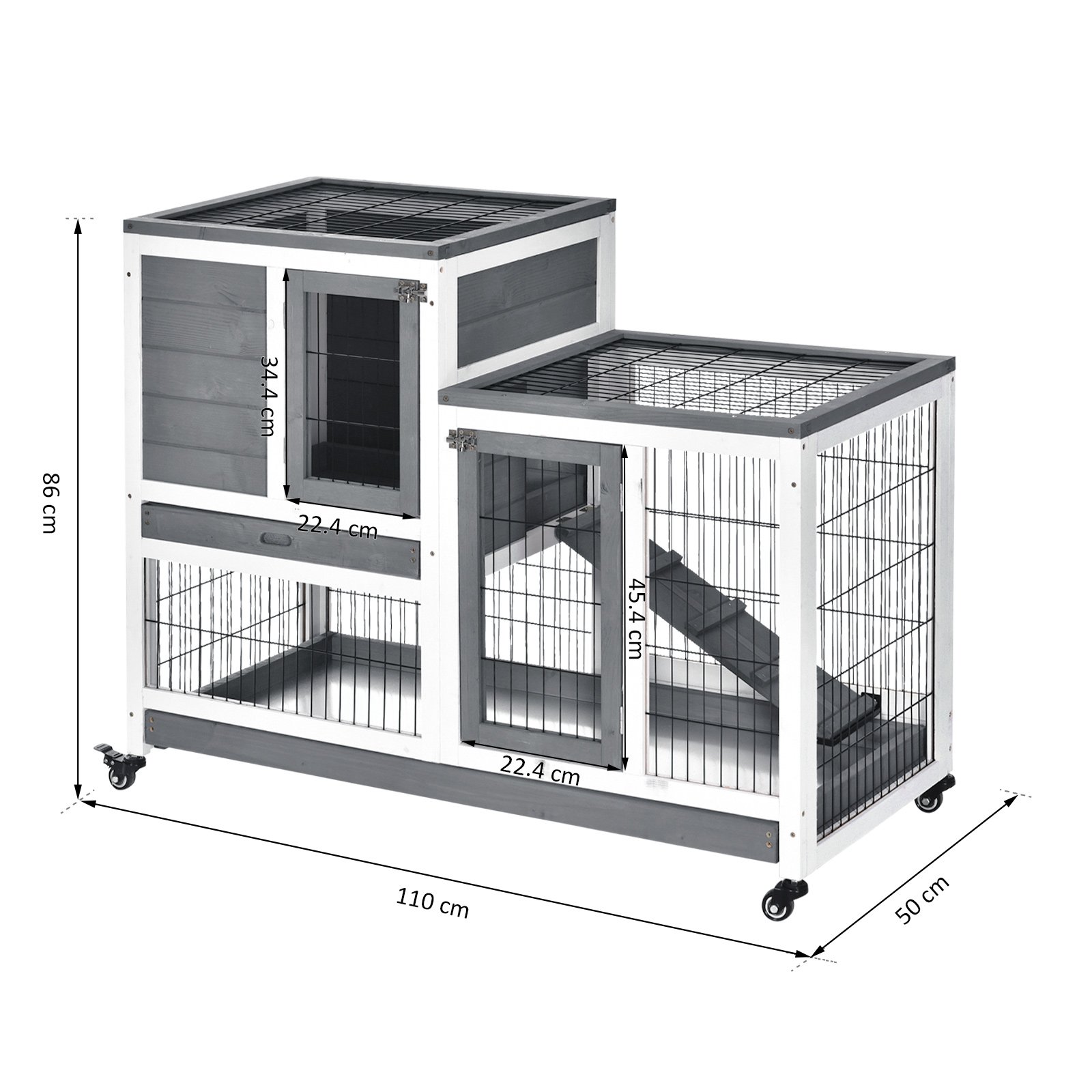 Small Animals 2-TierFir Wood Guinea Pigs Hutches Indoor Hutch Grey