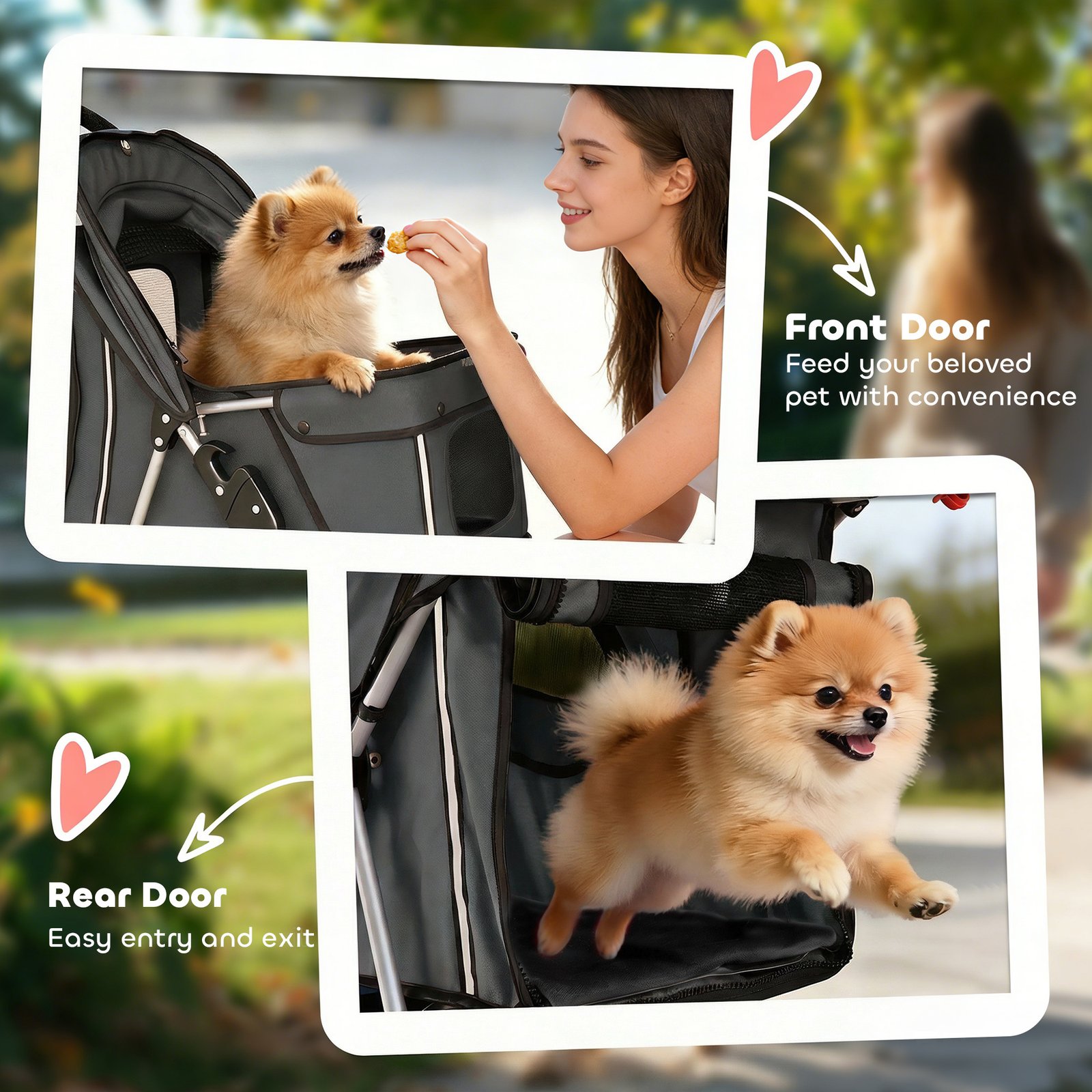 Dog Pram, Pet Stroller with Reflective Strips, Foldable Cat Stroller with 360° Swivel Wheels, Dark Grey - Image 7