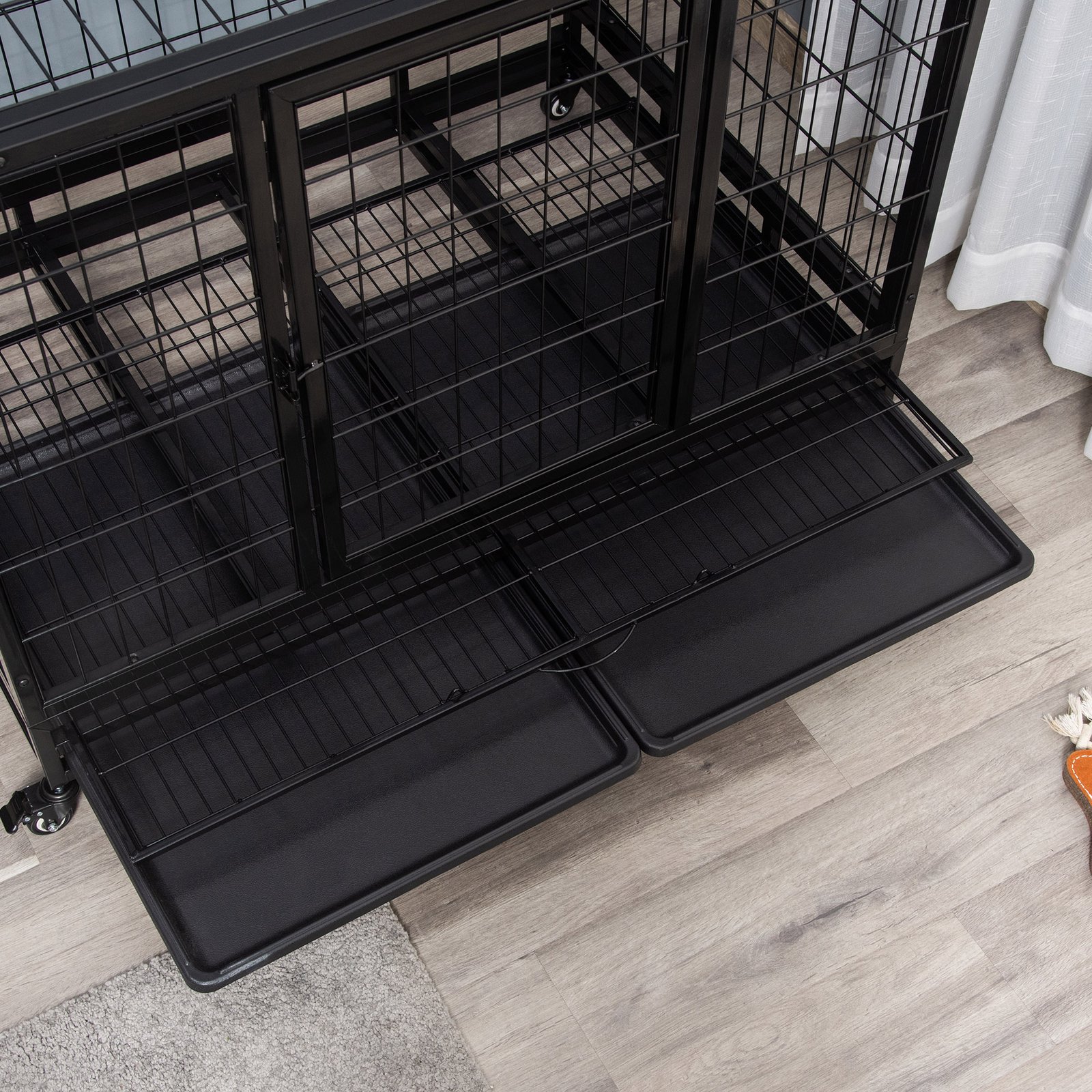 43" Heavy Duty Metal Dog Crate Pet Cage with Tray Wheeled Dog Kennel - Black (Large) - Image 8