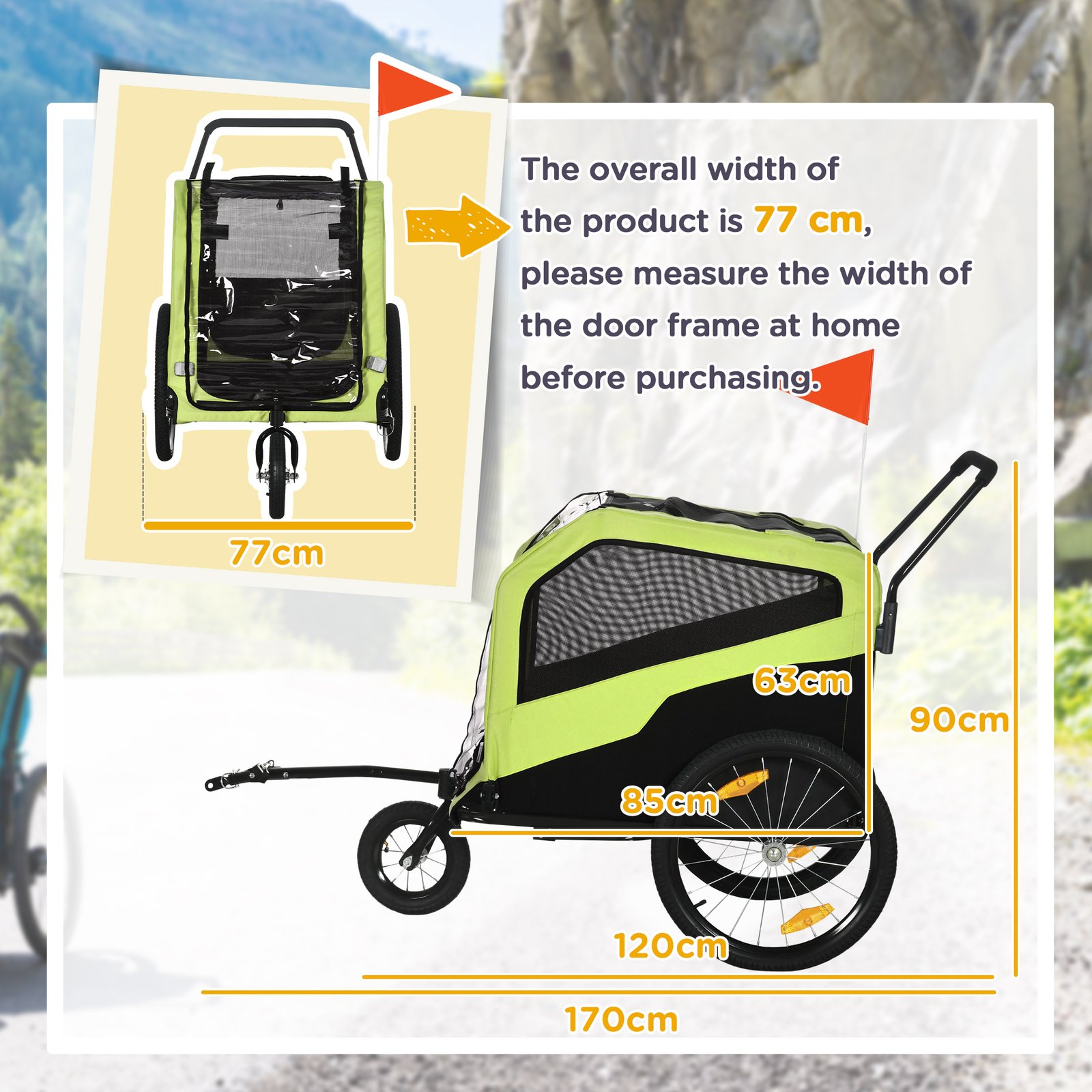 Dog Bike Trailer, 2 in 1 Dog Stroller for Large Dogs with Hitch, Quick-release 20" Wheels, Pet Bicycle Cart Trolley Carrier for Travel, Green