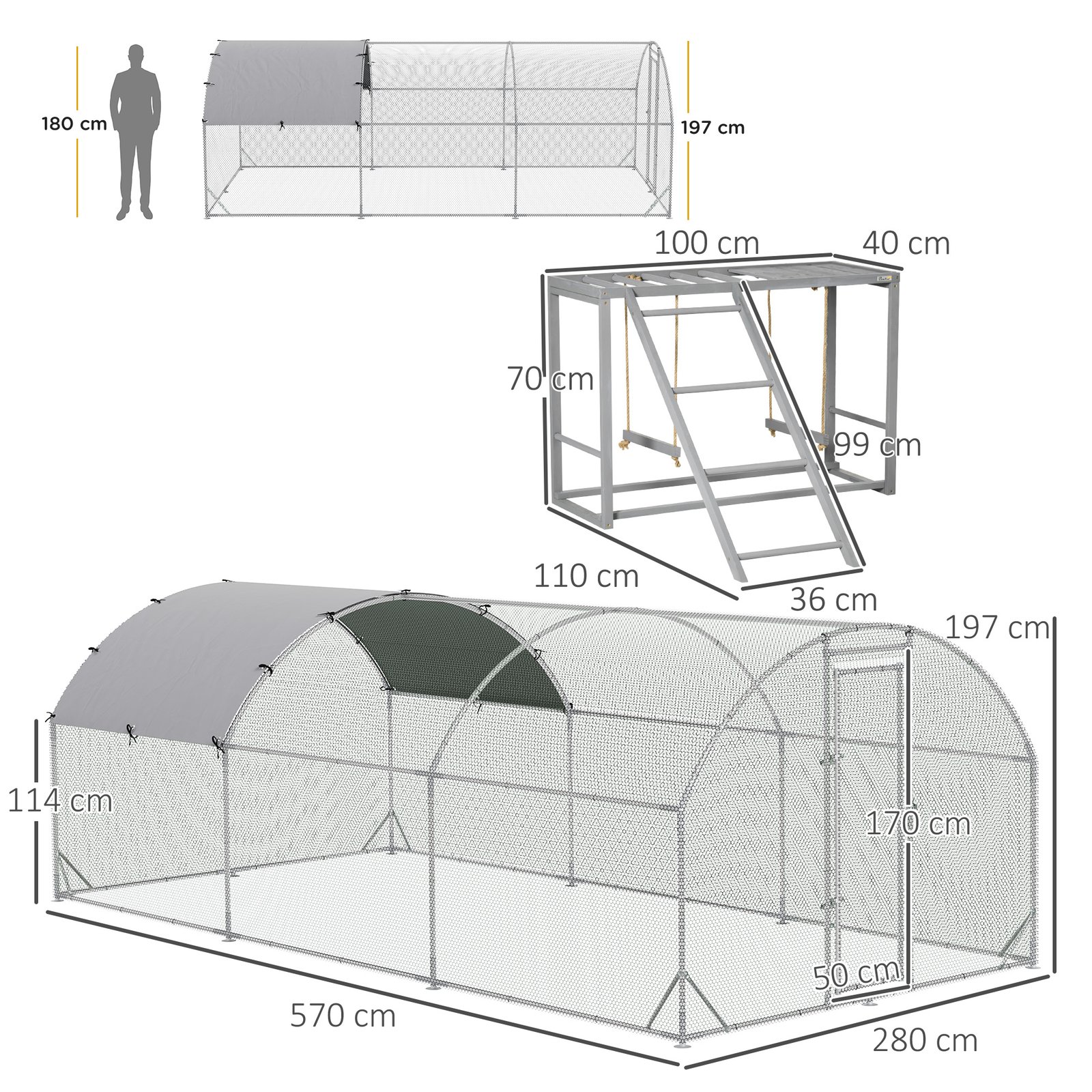Walk In Chicken Run with Chicken Activity Shelf and Cover, 2.8 x 5.7 x 2m - Image 2