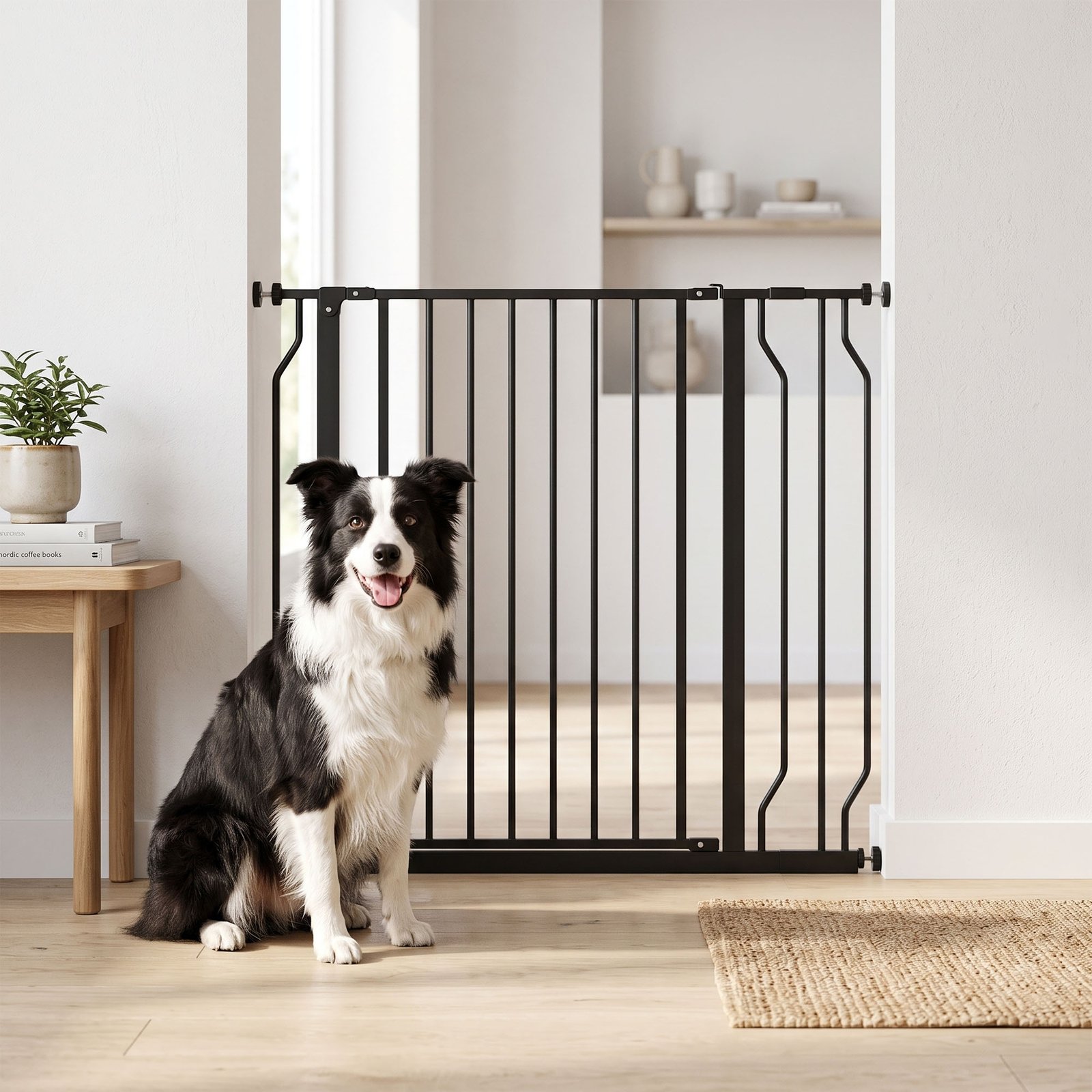 Wide Dog Safety Gate, with Door Pressure, for Doorways, Hallways, Staircases - Black