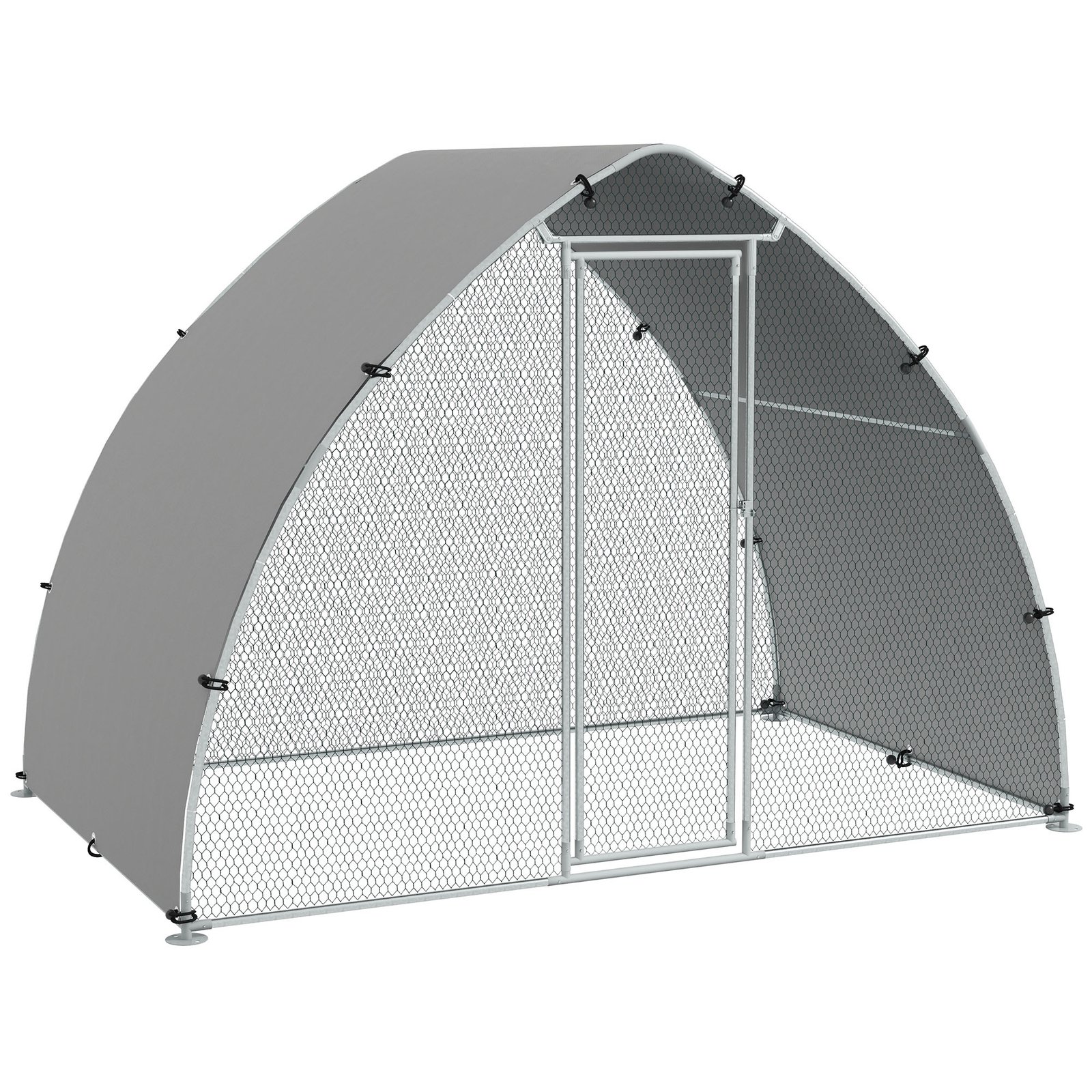 Galvanised Outdoor Chicken Coop with Cover, for 4-6 Chickens, Hens, Ducks, Rabbits, 3 x 1.9 x 2.2m - Silver Tone