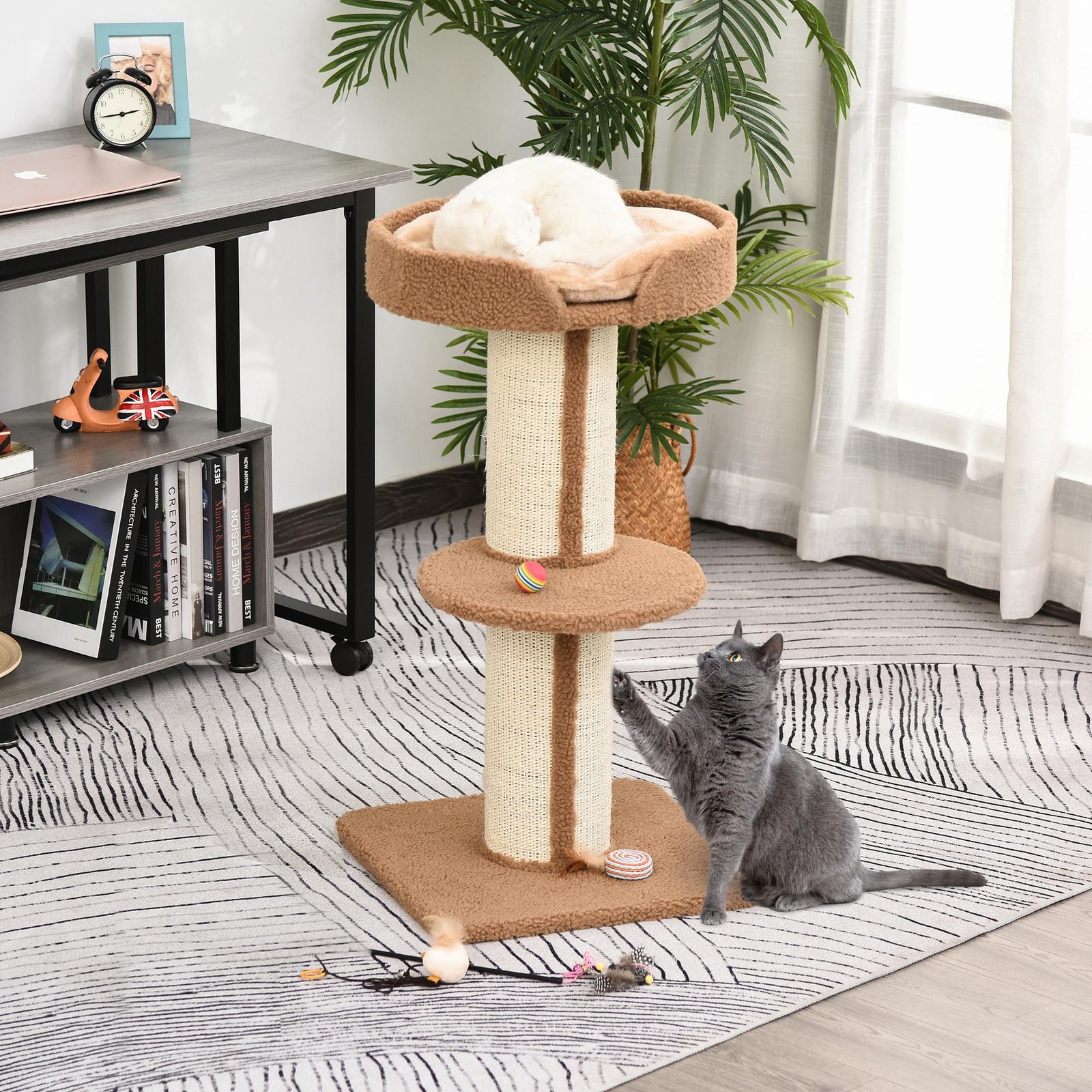 91cm Cat Tree, Cat Tower with Scratching Post, Bed, Perch, Removable Cushion for Indoor Kittens, Brown - Image 9