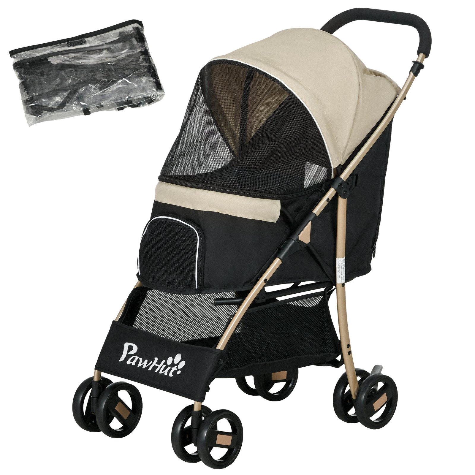 Pet Stroller for Small and Miniature Dogs, with Rain Cover - Khaki