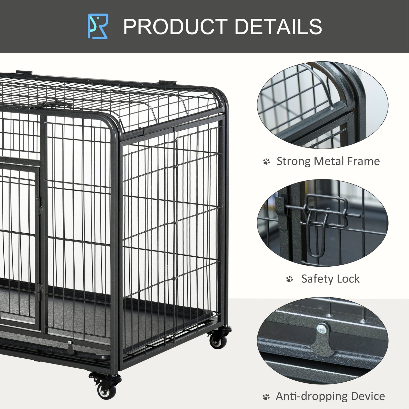 Metal Dog Cage Kennel Locking Door & Wheels Removable Tray Openable Top For Medium Pets 94 x 58 x 69.5 cm - Image 5