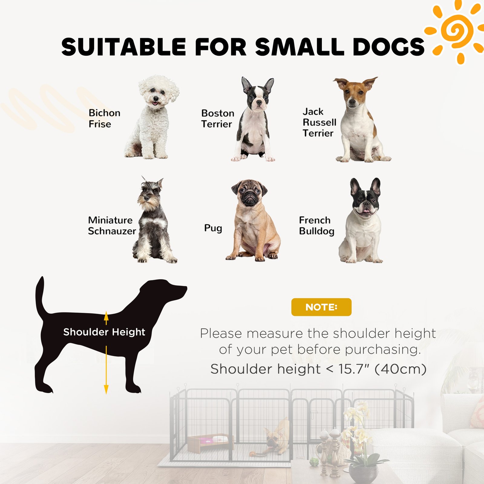 12-Panel Solid Dog Playpen with Doors, for Small Dogs, 60cm High, Black - Image 7