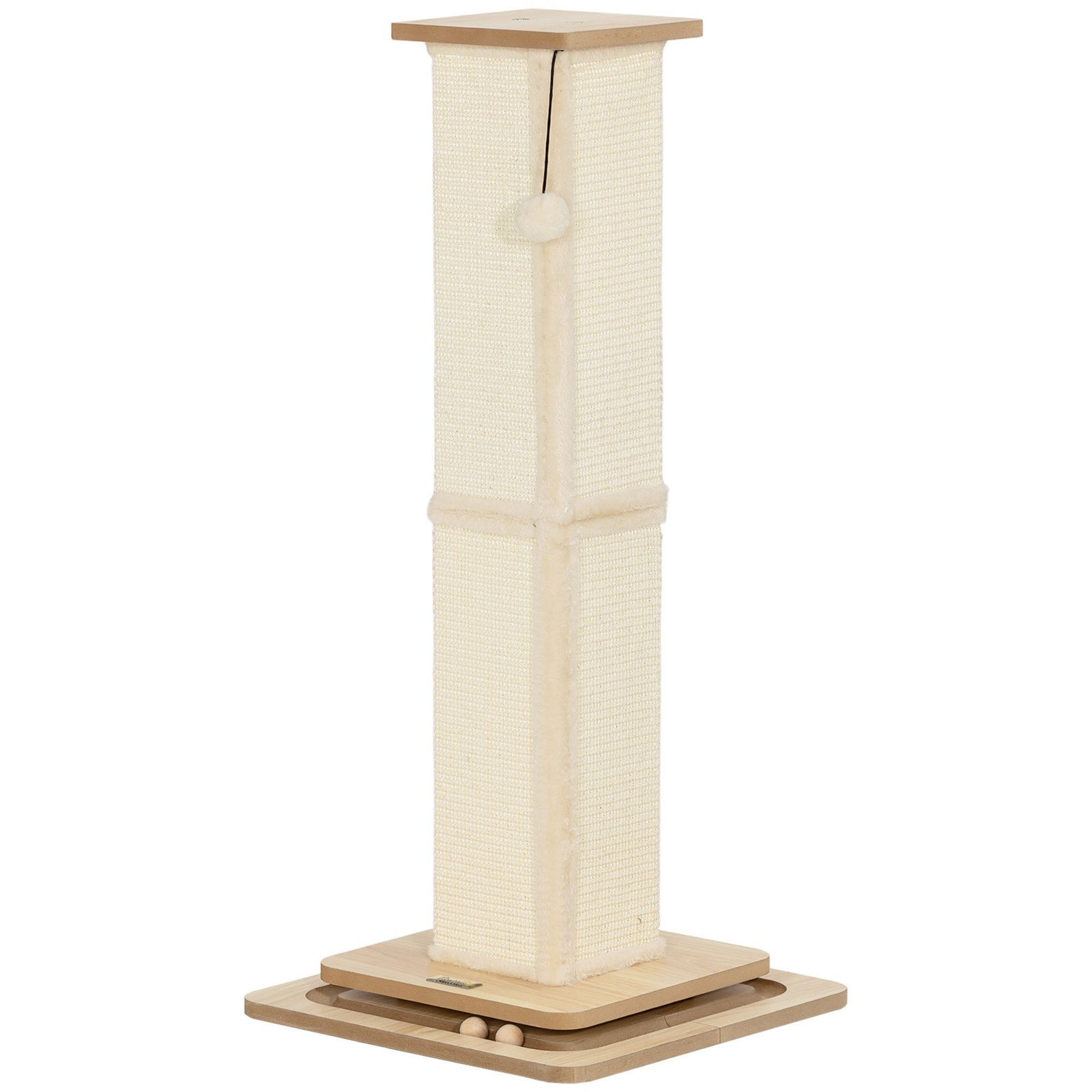 3-in-1 Cat Scratching Post, 87cm Cat Scratcher w/ Track Ball Toy, Oak Tone