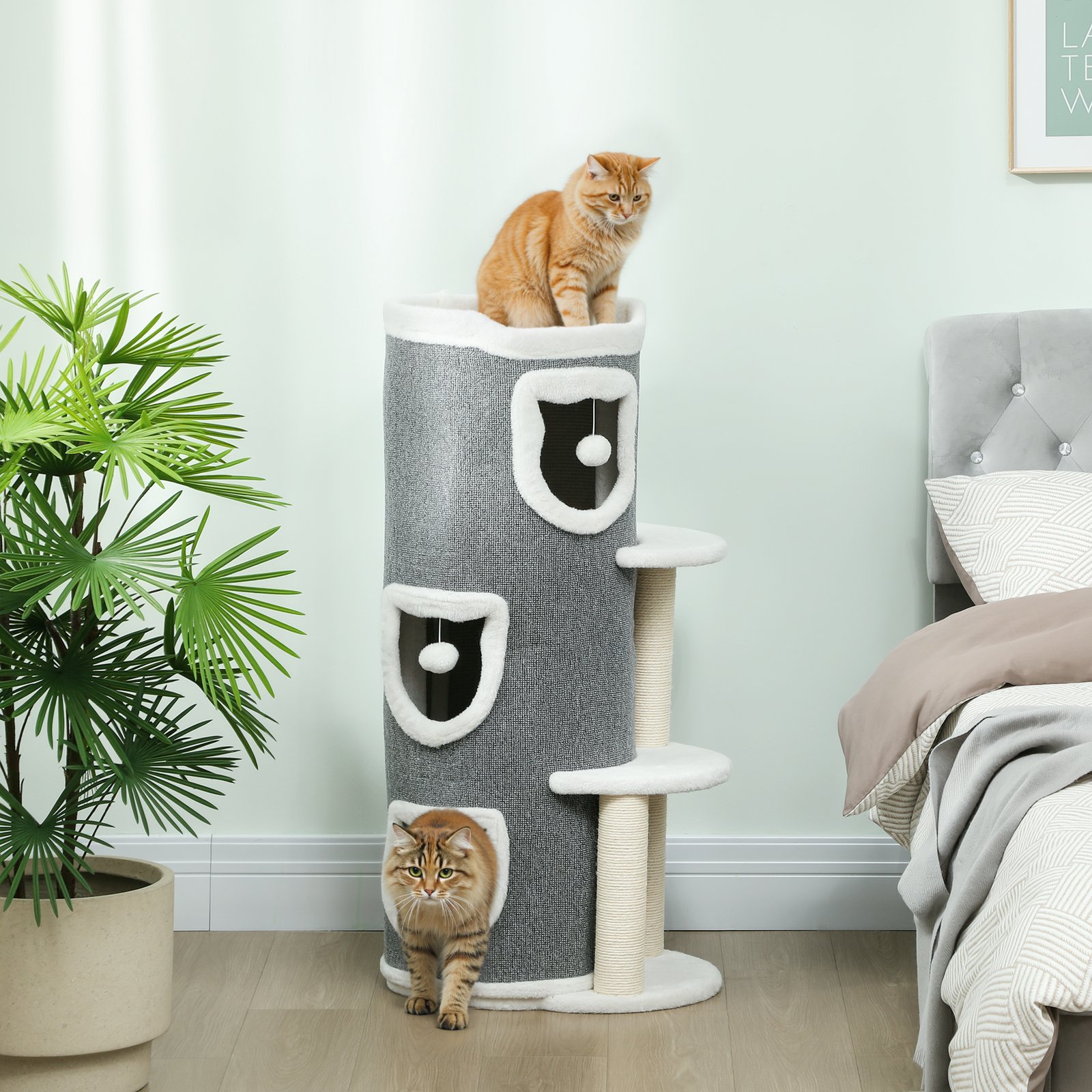 101 cm Cat Tree with Sisal Scratching Posts, 3 Barrel Condos, 3 Platforms, for Indoor Cats to Rest and Play