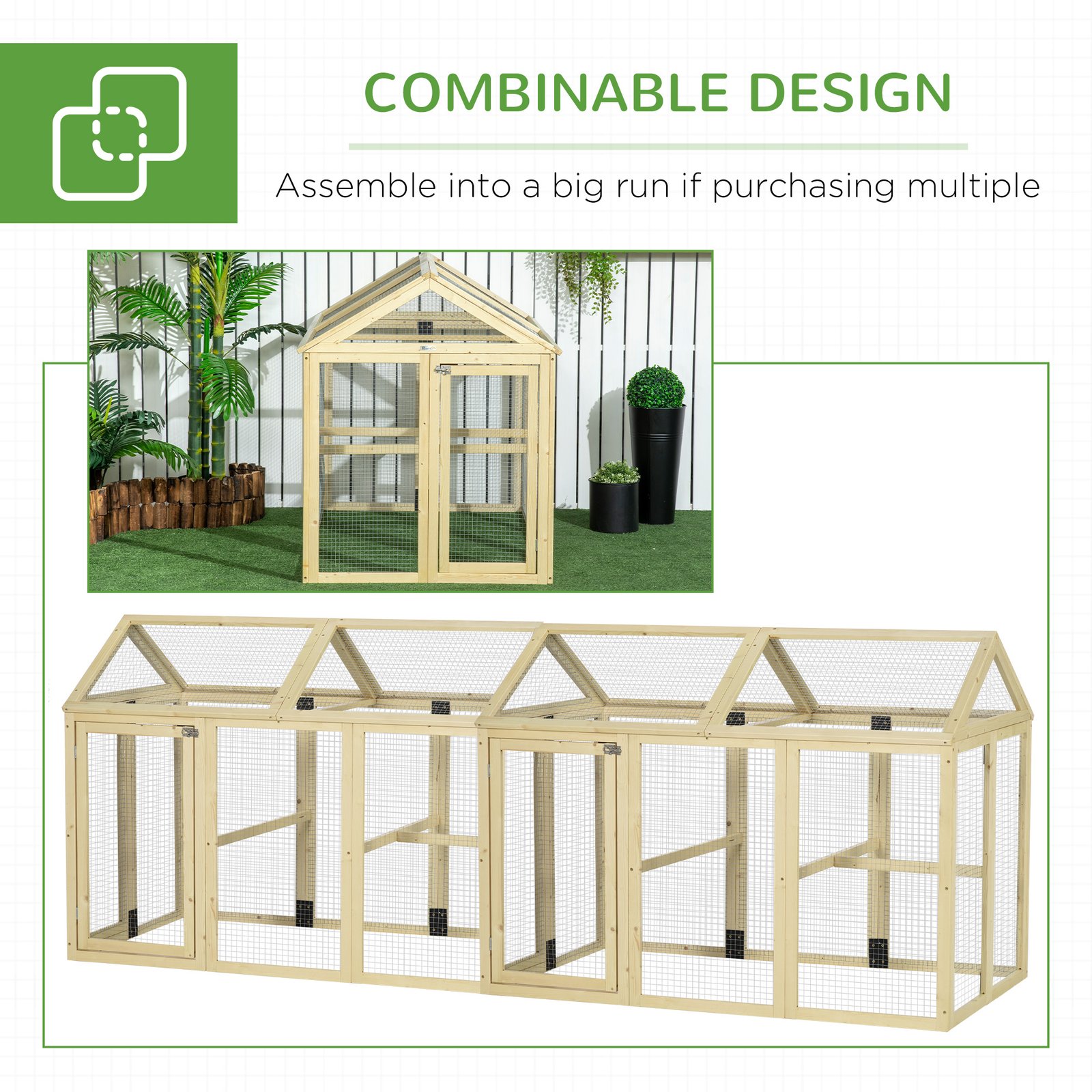 Large Chicken Run, Wooden Chicken coop, with Combinable Design - Natural Wood Finish - Image 7