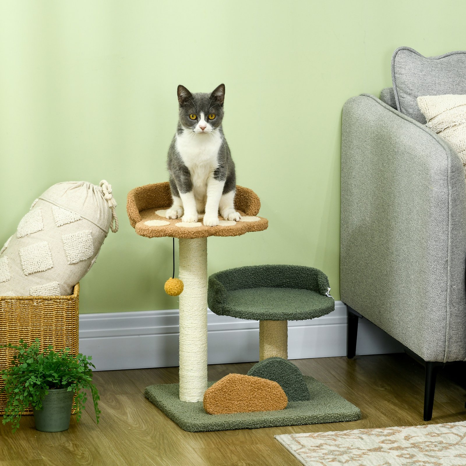 52cm Small Cat Tree for Indoor Cats, Scratching Posts with Two Beds, Toy Ball - Image 9