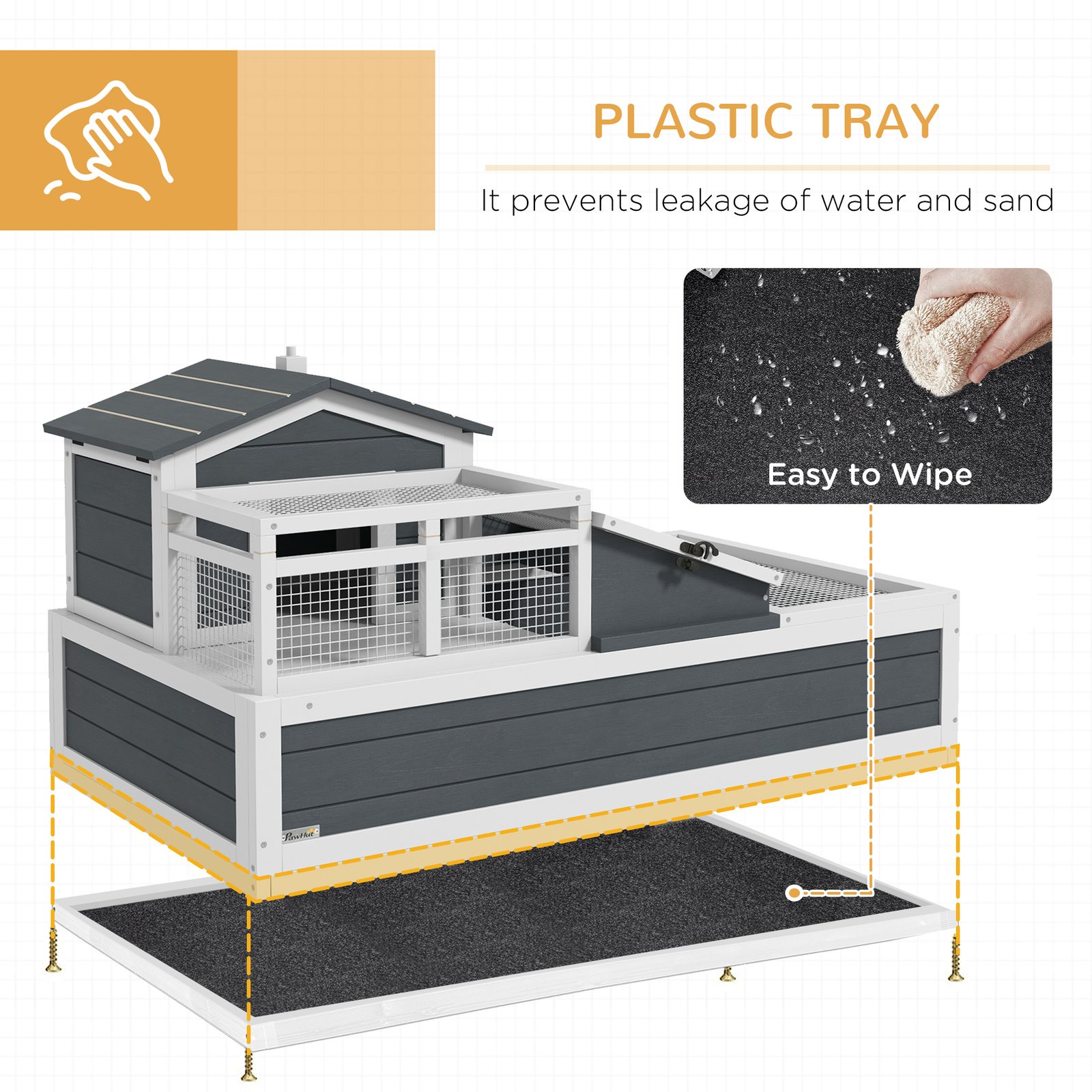 Tortoise House 3-Room with 2 Stories, Ladder, Balcony, Tray, Openable Roof, 59H x 112L x 65Wcm, Grey