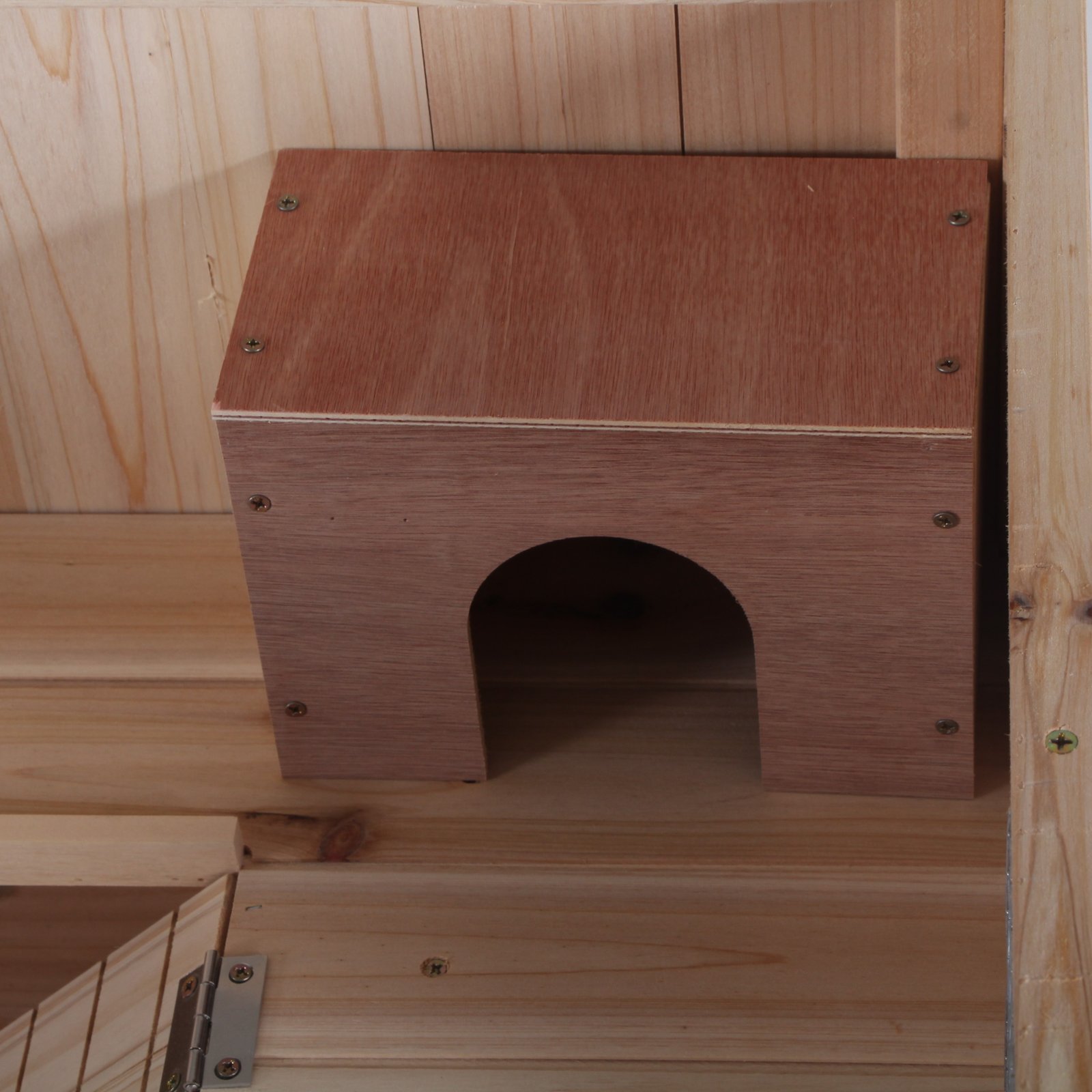 Wooden Hamster Cage, Mice Rodent Small Animals Kit Hutch, 3 Tiers Exercise Play Enclosure, with Wheels, Bottom Tray, 99 x 50 x 69 cm, Natural Wood