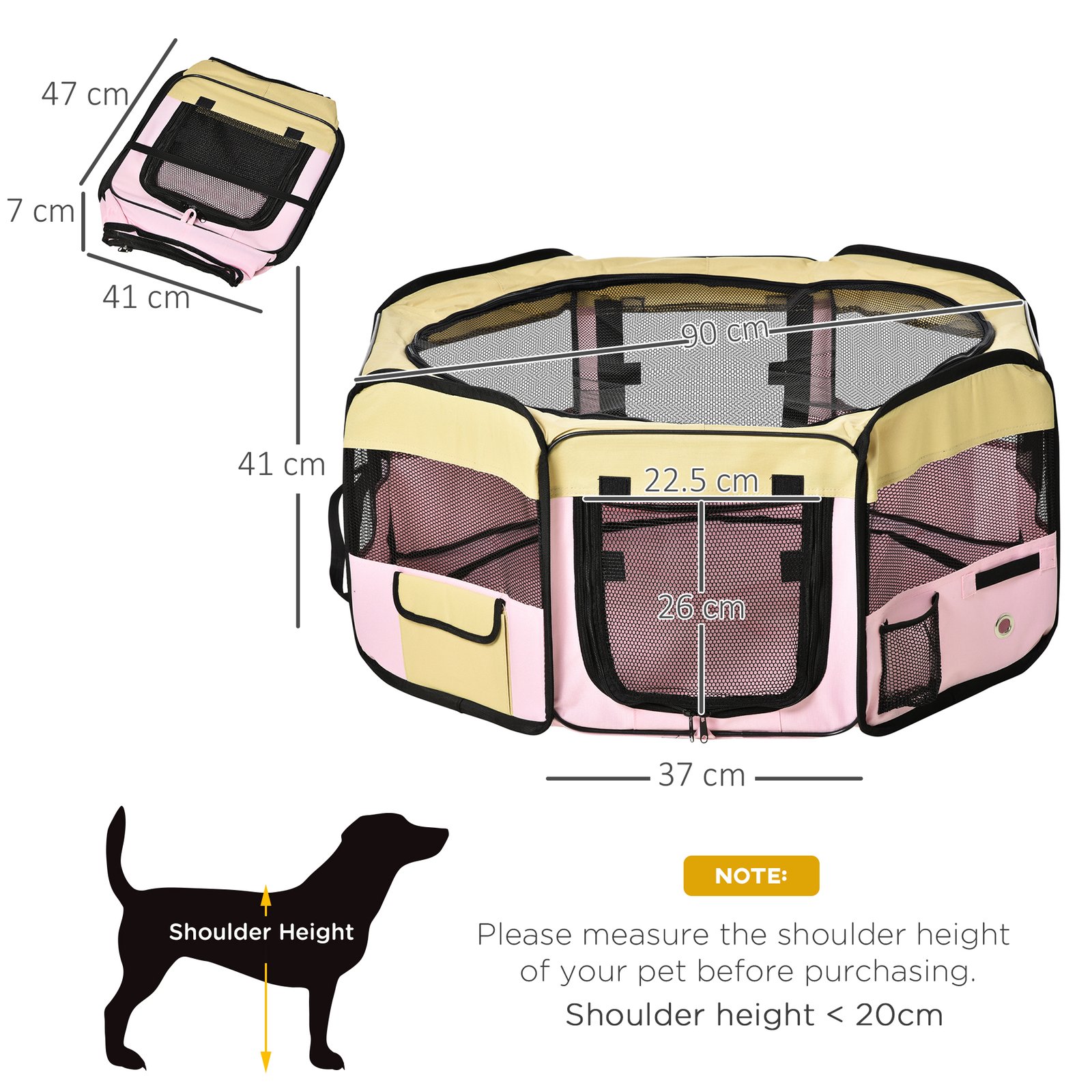 600D Oxford Soft Fabric Kennel, Pet Whelping Box Lightweight Dog Cat Puppy Playpen Rabbit Guinea Pig Foldable Portable Play Pen in Pink With Carry Bag Small Dia 90 x 41Hcm - Image 3