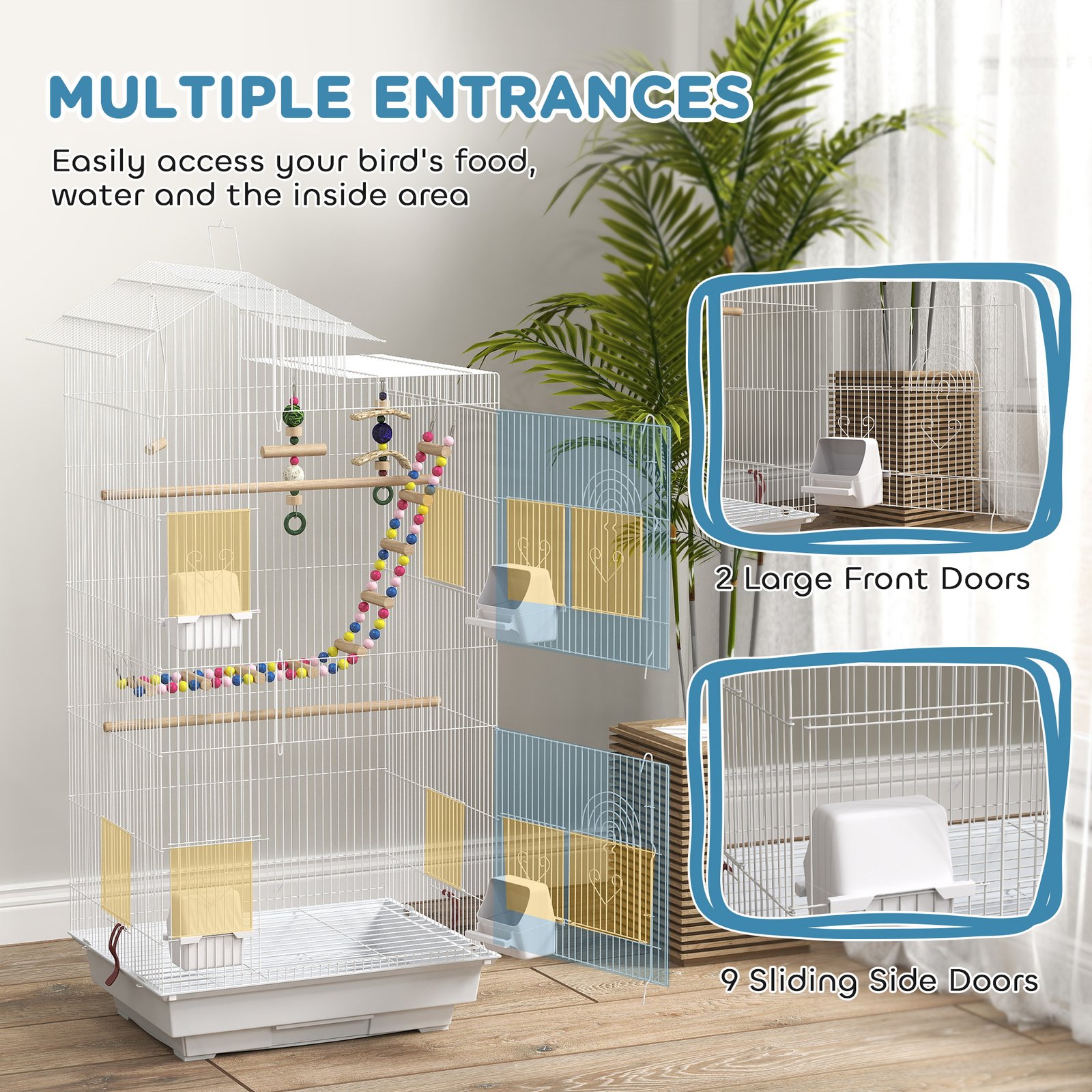 Bird Cage for Budgies, Finches, Canaries w/ Accessories, Toys, Tray, White - Image 7