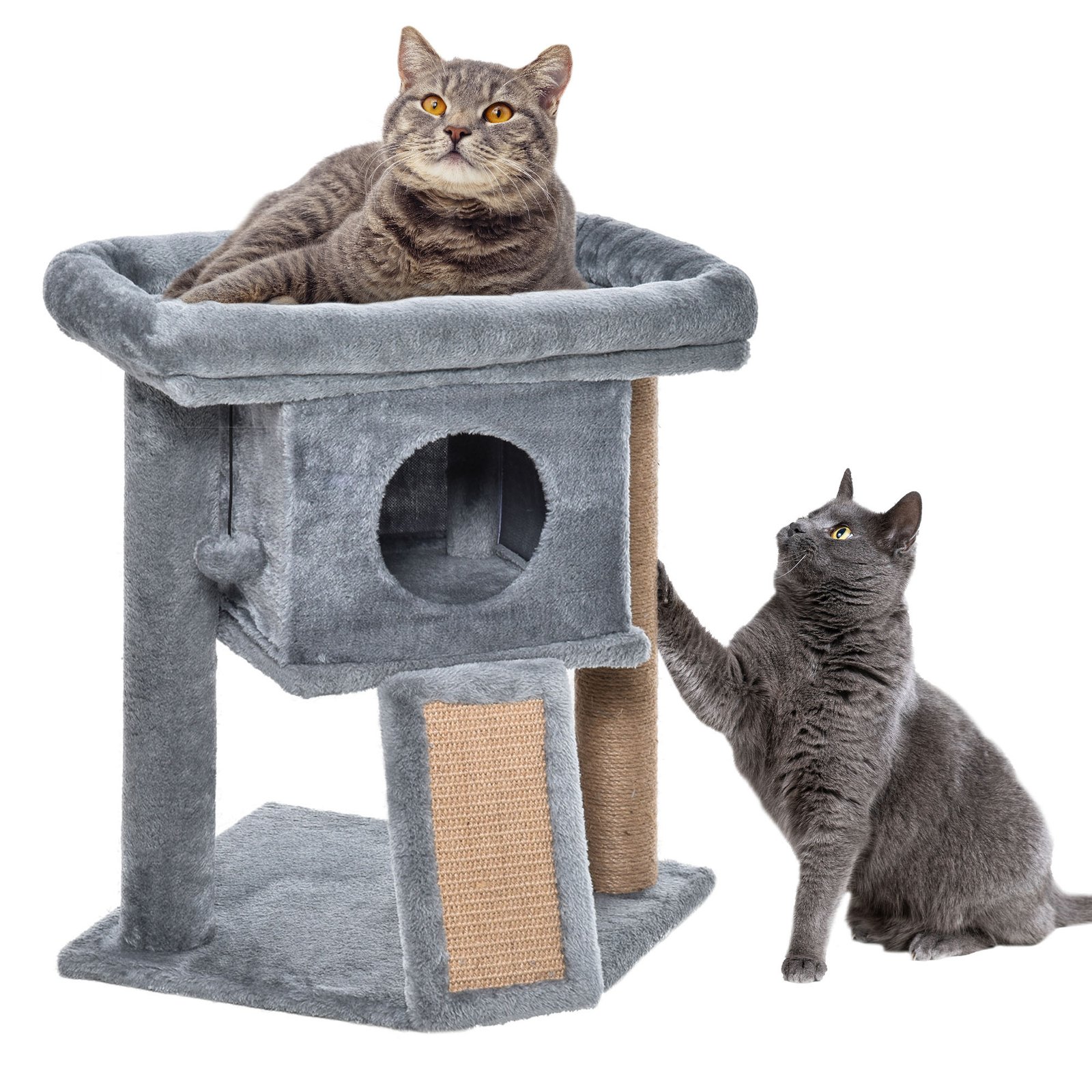 Cat Tree Tower for Indoor Cats Cat Scratching Post Climbing Activity Centre w/Jute Scratching Pad, Toy Ball, Cat House - Grey