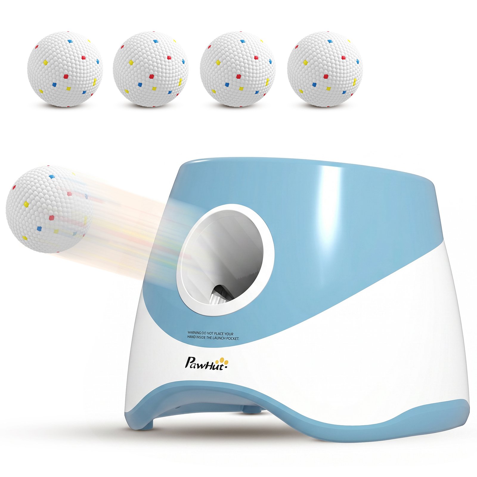 Automatic Dog Ball Launcher with 5 ETPU Balls 5.8 cm, 3 Distance Settings 6/10/14 m, Blue