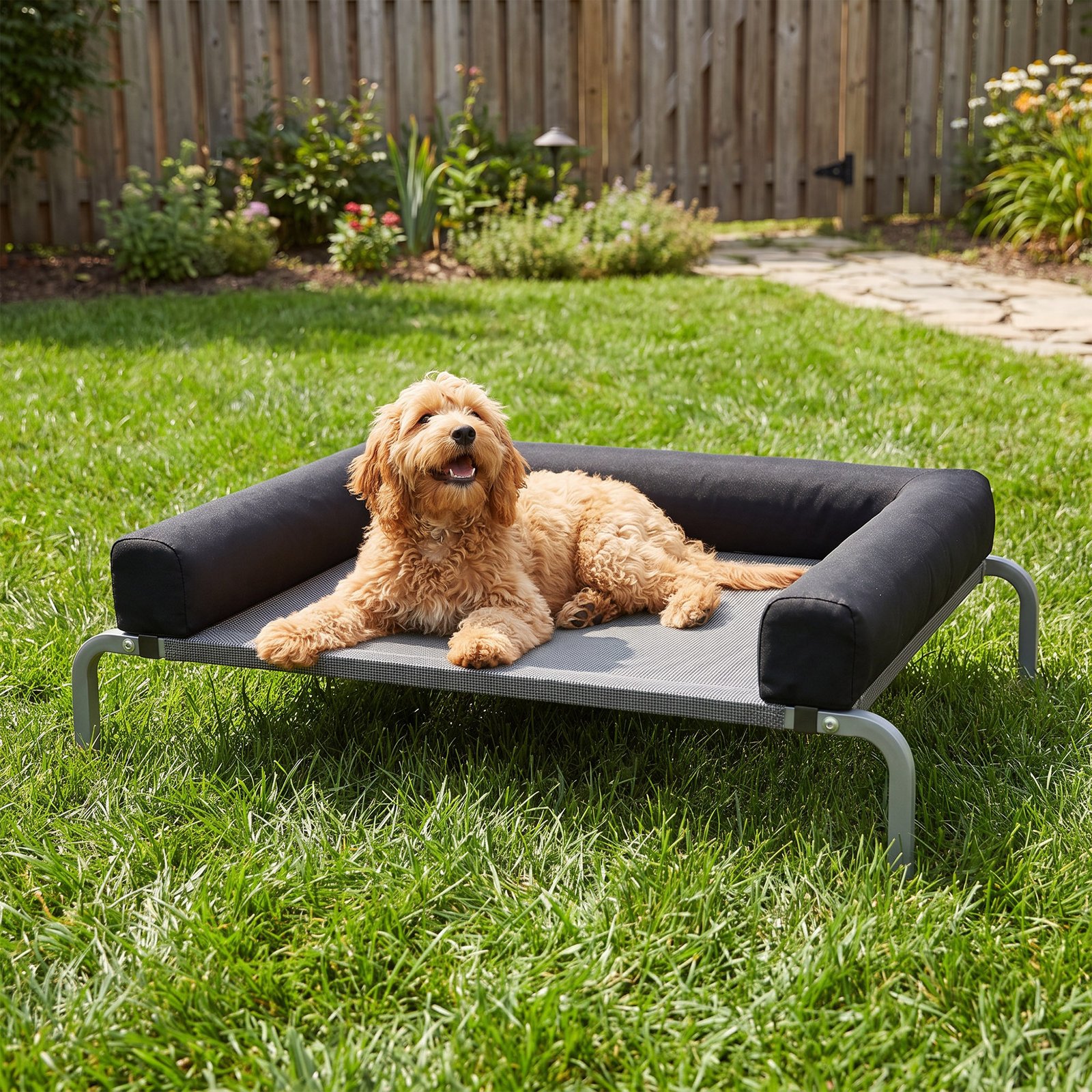 Elevated Dog Bed with Removable Bolsters, Raised Dog Bed for Small Breeds, Portable Indoor & Outdoor Pet Cots, Black