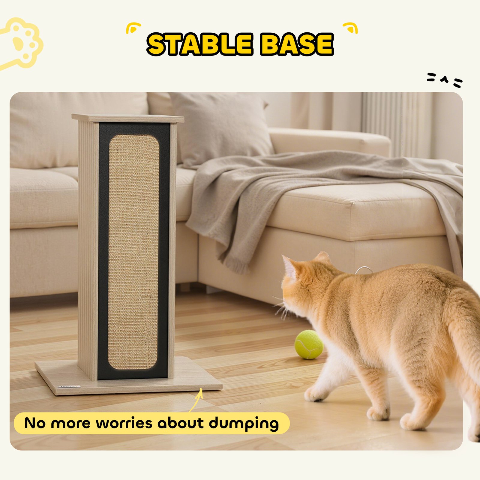 63cm Cat Scratching Post, Cat Scratcher with Replaceable Scratching Board, Top Perch, Sisal Scratch Mat, Oak - Image 4