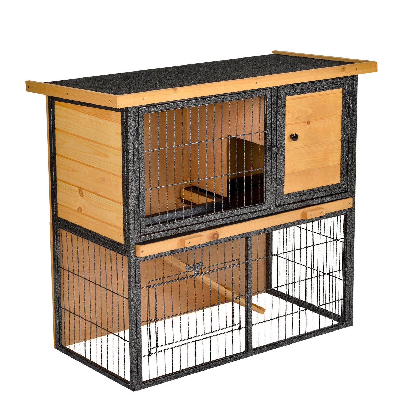 Guinea Pig Hutch Rabbit Hutch Wood-metal Elevated Pet House Bunny Cage with No-Leak Tray Ramp Openable Roof Outdoor 89.5 x 45 x 81cm Light Yellow