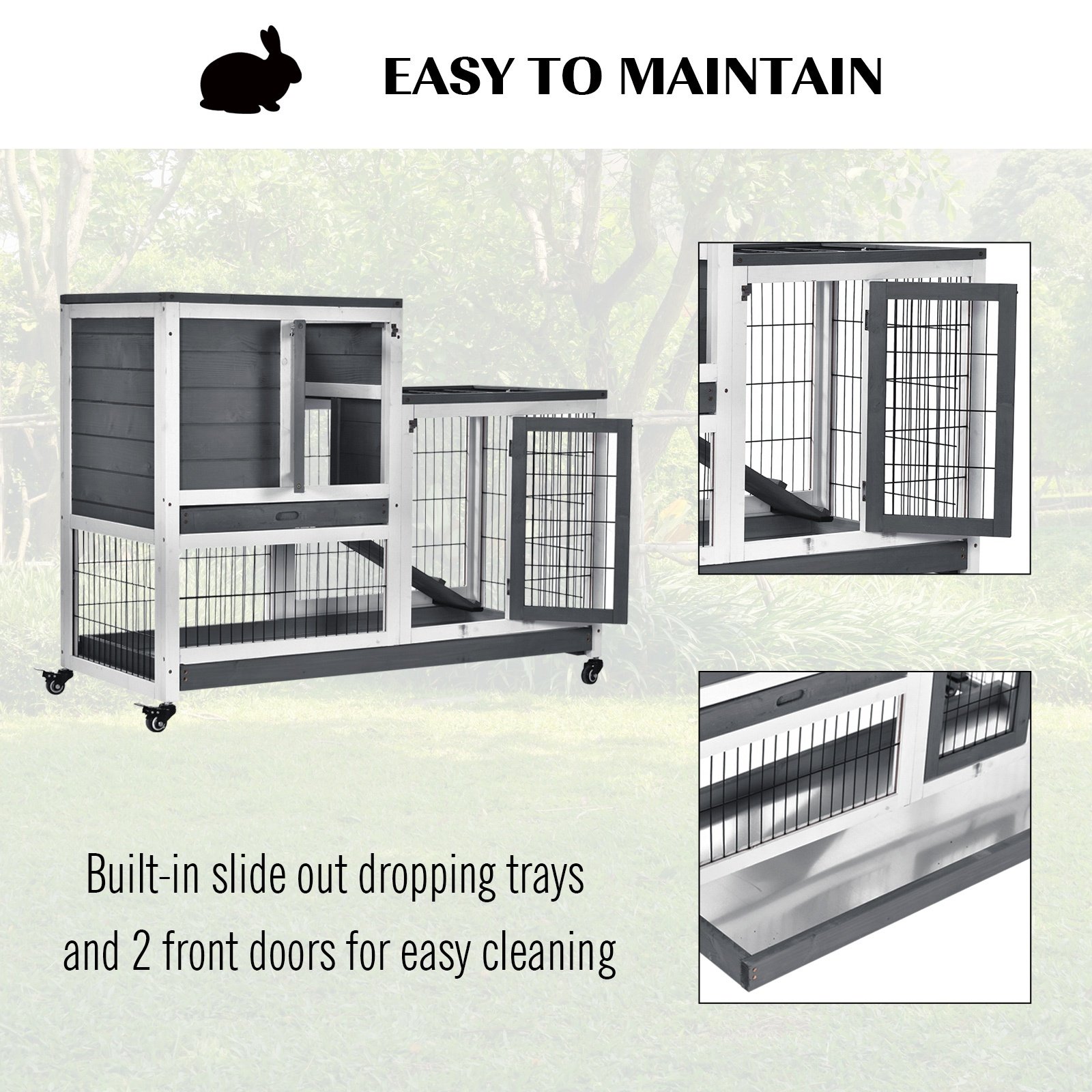 Small Animals 2-TierFir Wood Guinea Pigs Hutches Indoor Hutch Grey