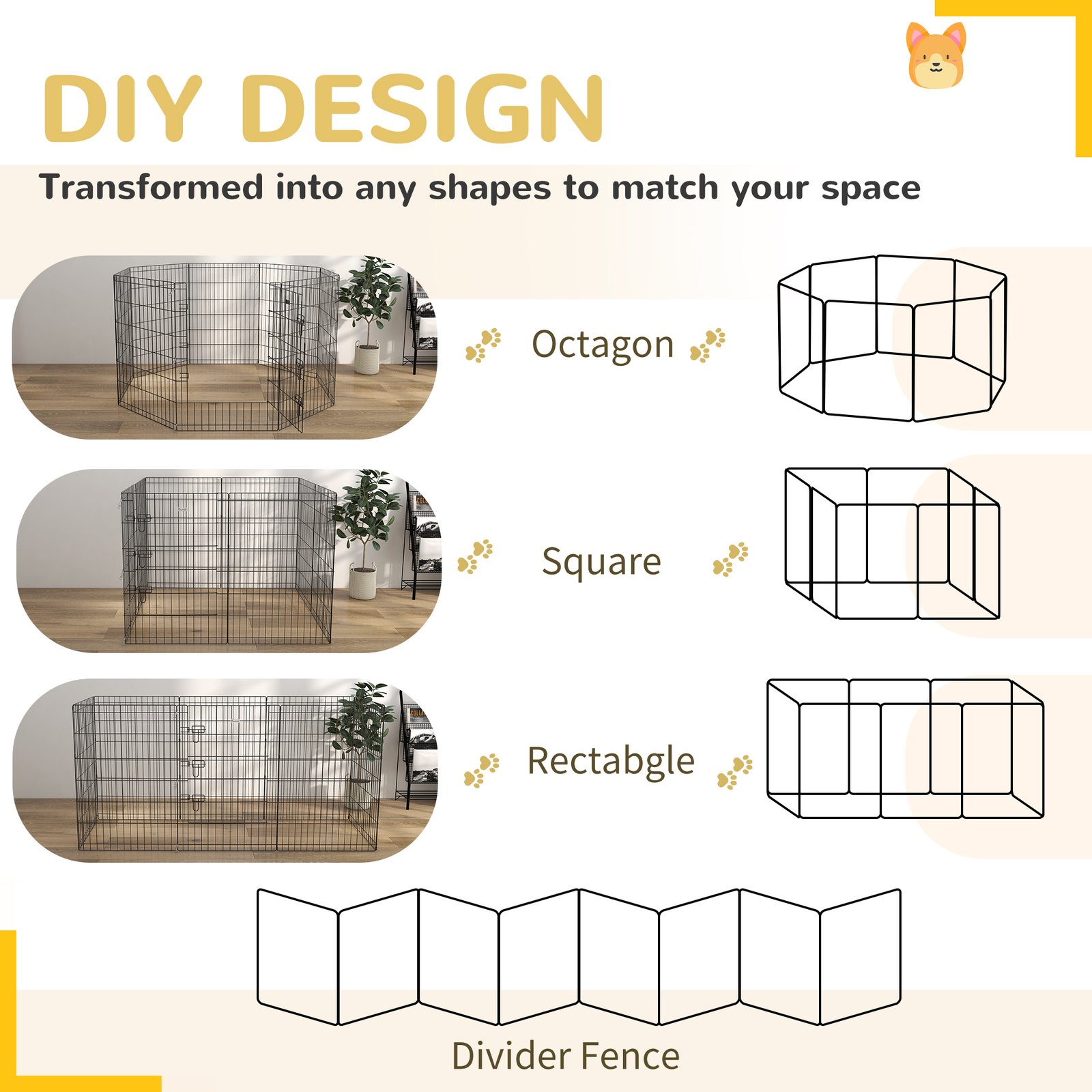 8 Panel DIY Dog Pen with Door, for Dogs, Small Animals, Indoor/Outdoor Use, 91cm High - Image 4