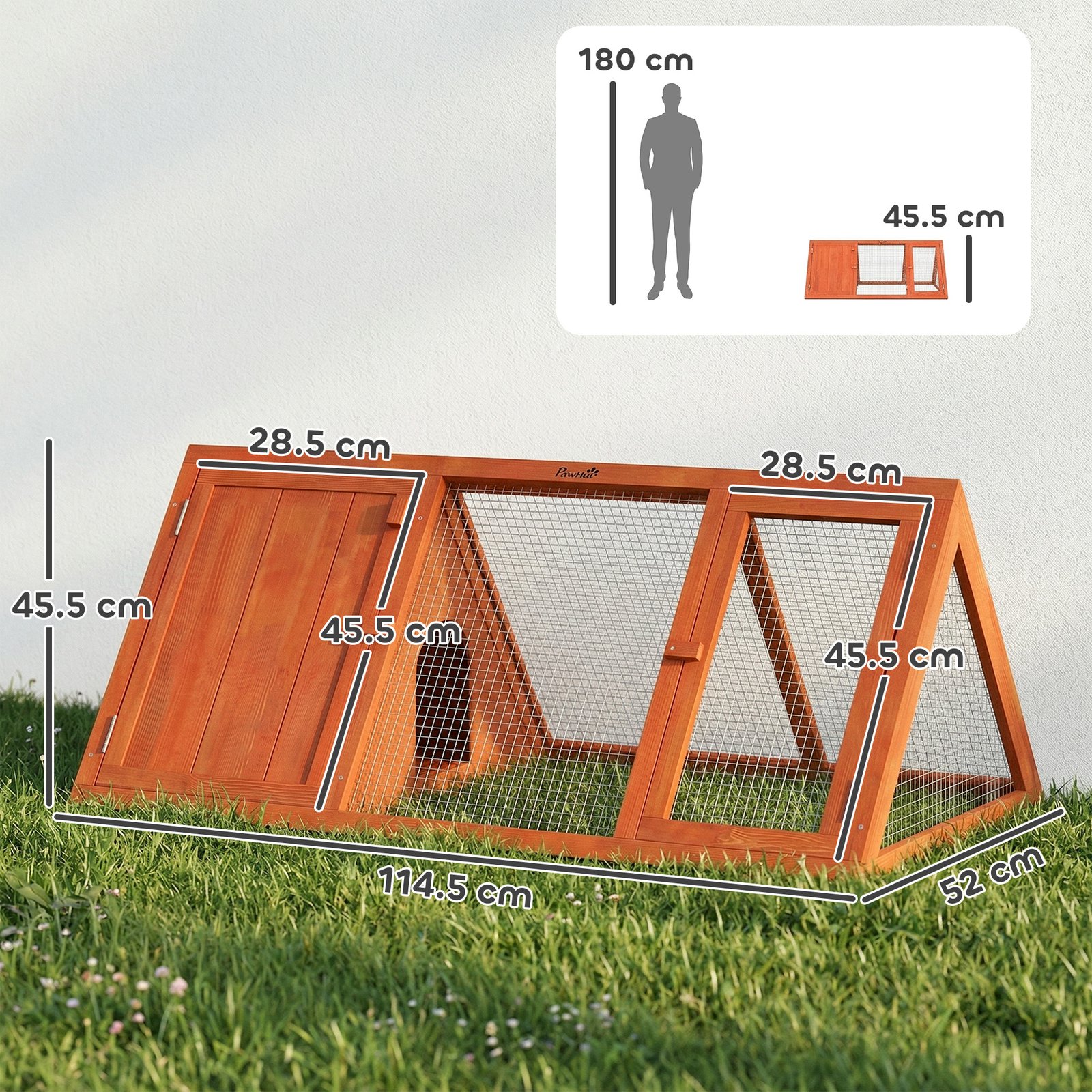 Rabbit Hutch, Wooden Guinea Pig Hutch with Run and Doors, Outdoor Triangle Bunny House for Rabbits,Duck and Chicken - Image 3