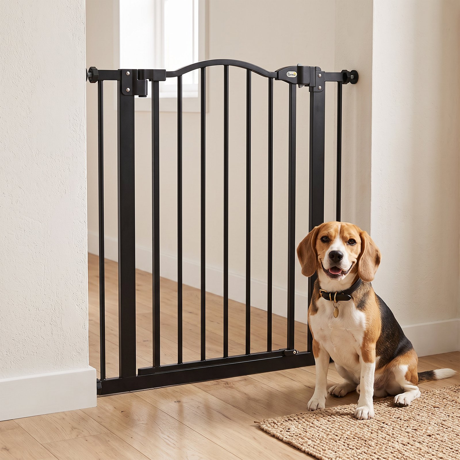 Metal 74-80cm Adjustable Pet Gate Safety Barrier w/ Auto-Close Door Black