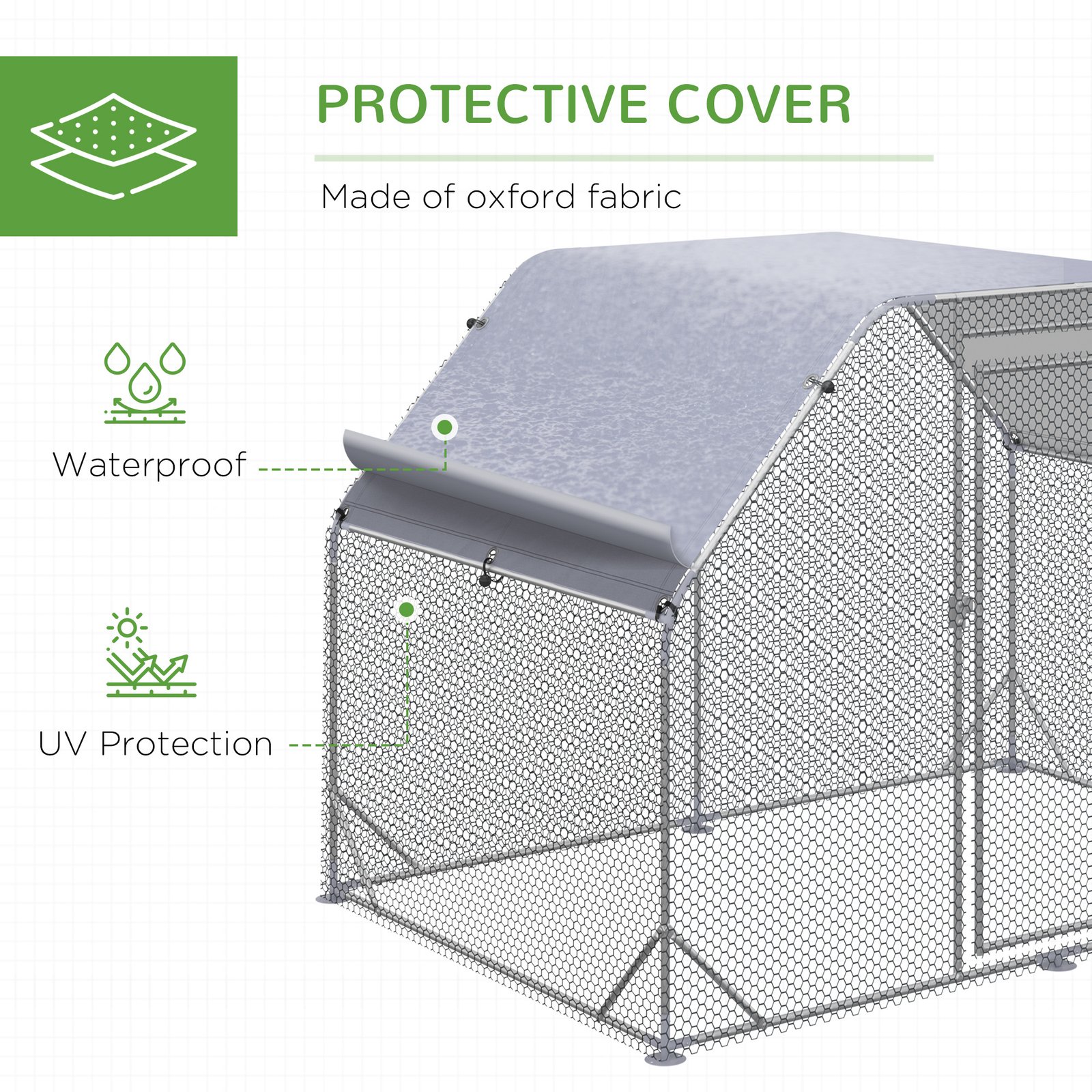 Walk in Chicken Run Chicken Coop Hen House Outdoor with Roof for 4-6 Chickens, 280 x 190 x 195cm
