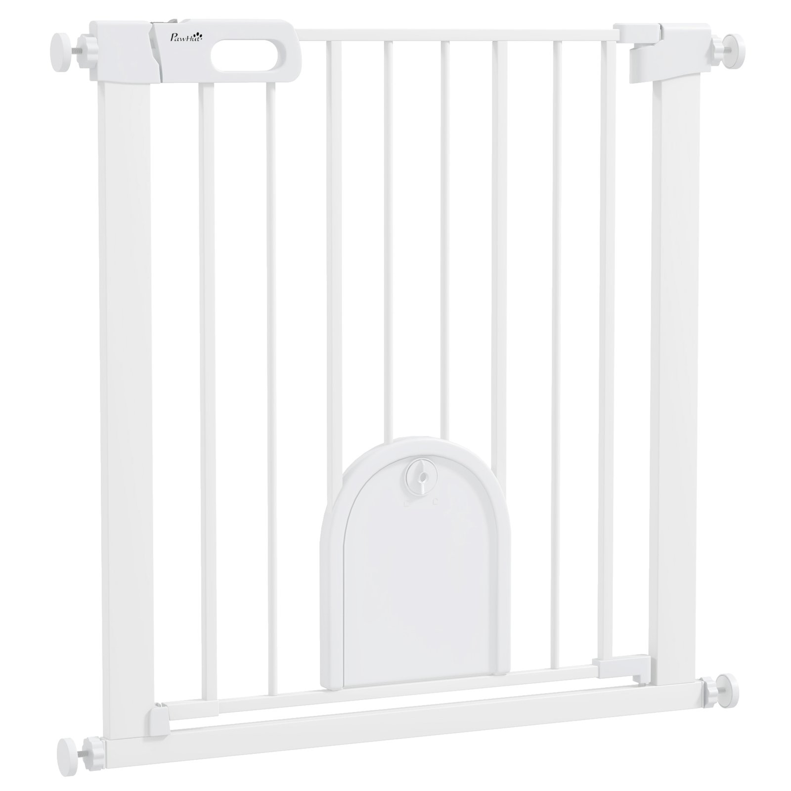 75-82cm Pet Safet Gaye, Pressure Fit Stair, with Cat Flap, Double Locking, White