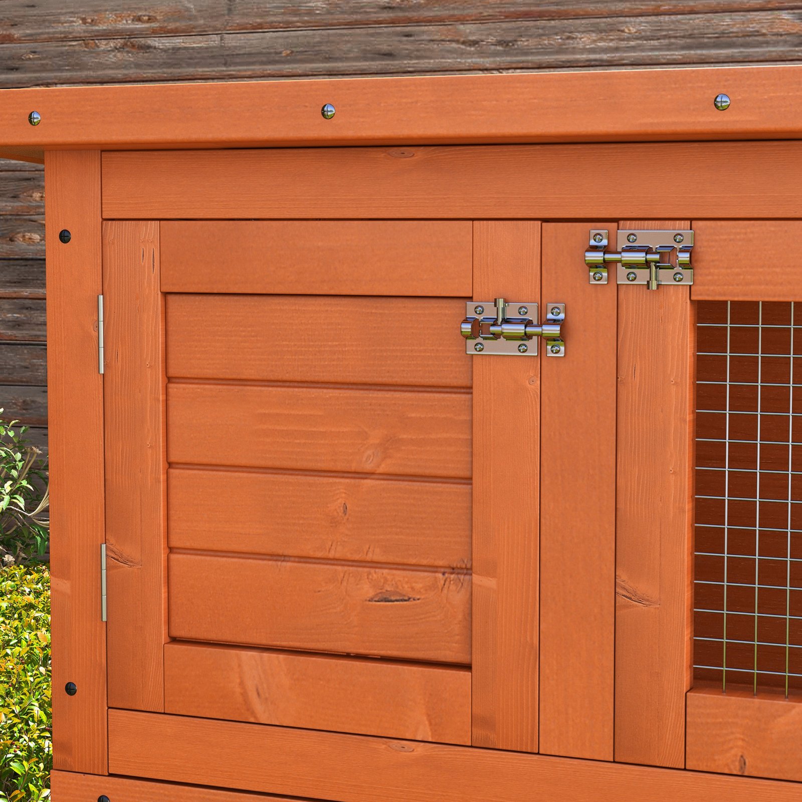 2-Tier Rabbit Hutch with Separate Living Levels & Slide-Out Tray, 90 x 45 x 90 cm, Natural Wood Finish