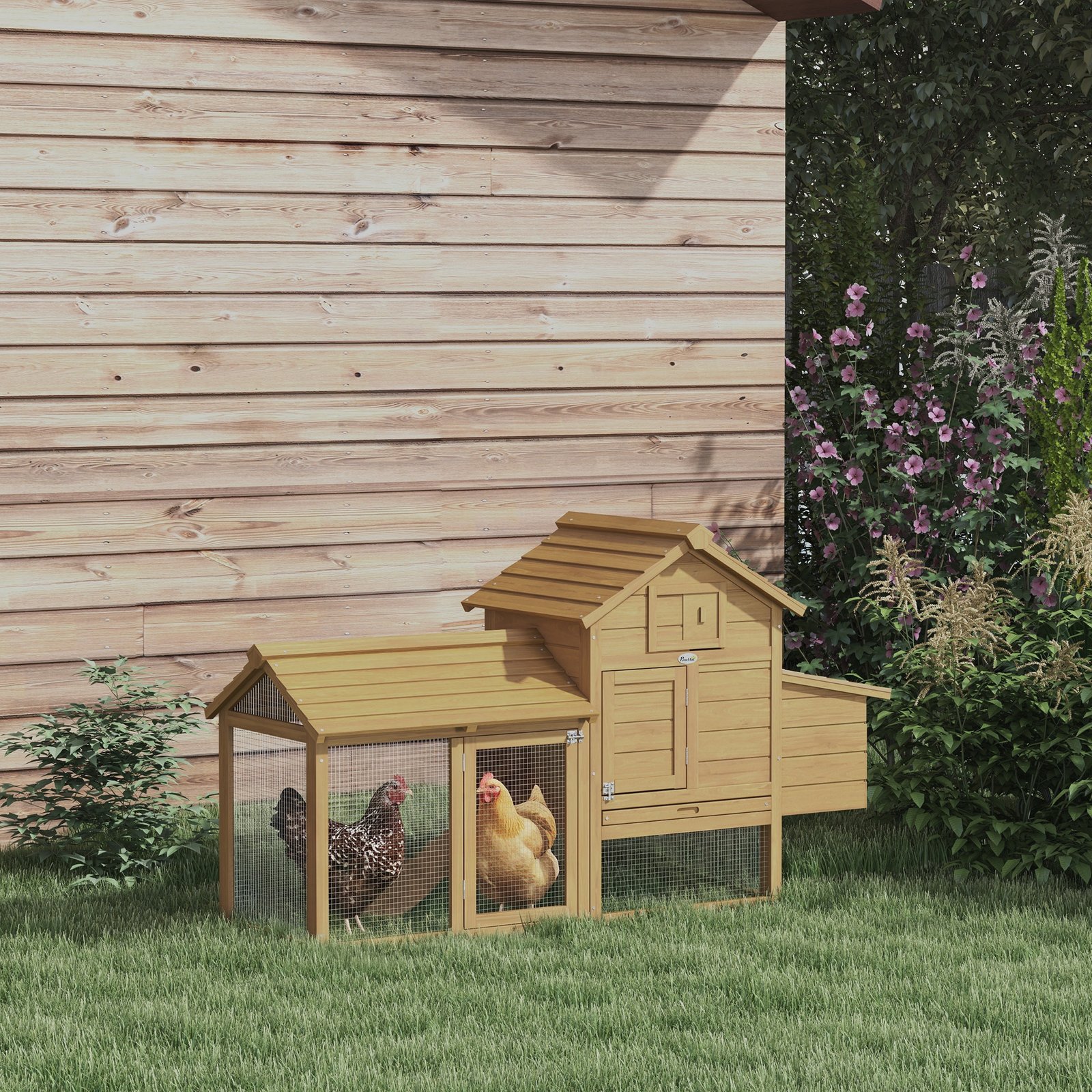 Small Chicken Coop with Run Hen House Poultry Coops Cages Nesting Box Wood 150.5 x 54 x 87cm