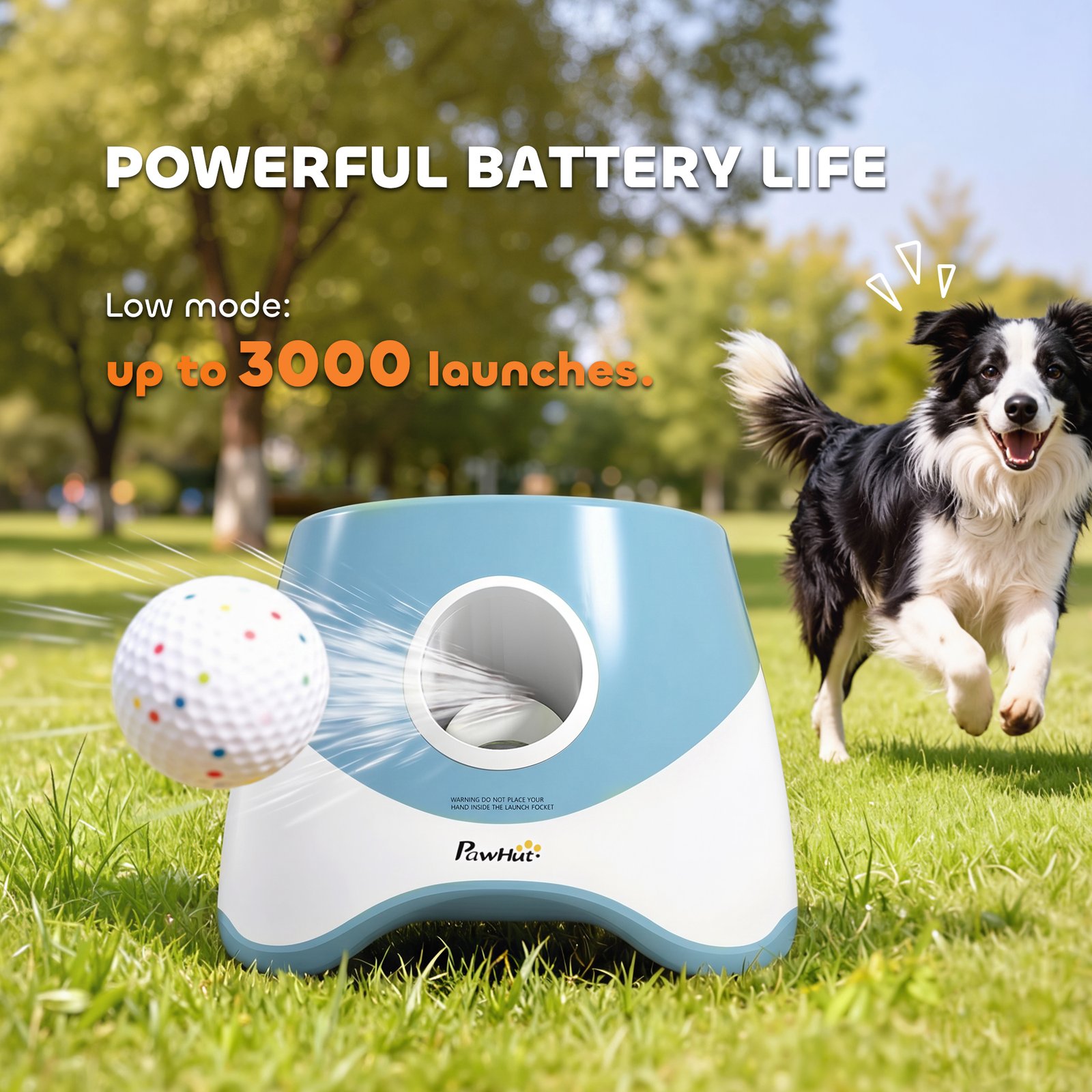 Automatic Dog Ball Launcher with 5 ETPU Balls 5.8 cm, 3 Distance Settings 6/10/14 m, Blue