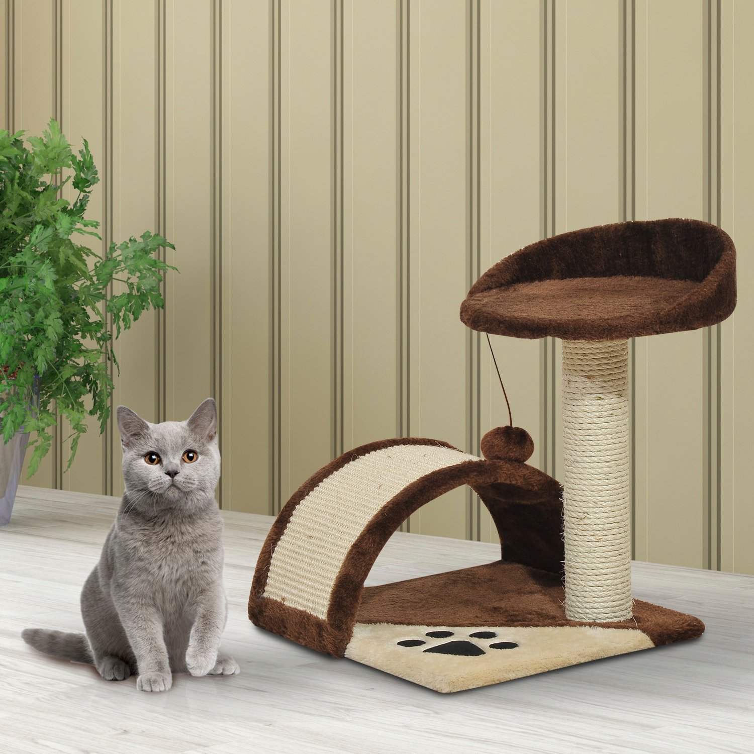 Cat Tree Scratching Scratcher Post Kitten Activity Centre Climber Hanging Ball Brown - Image 9