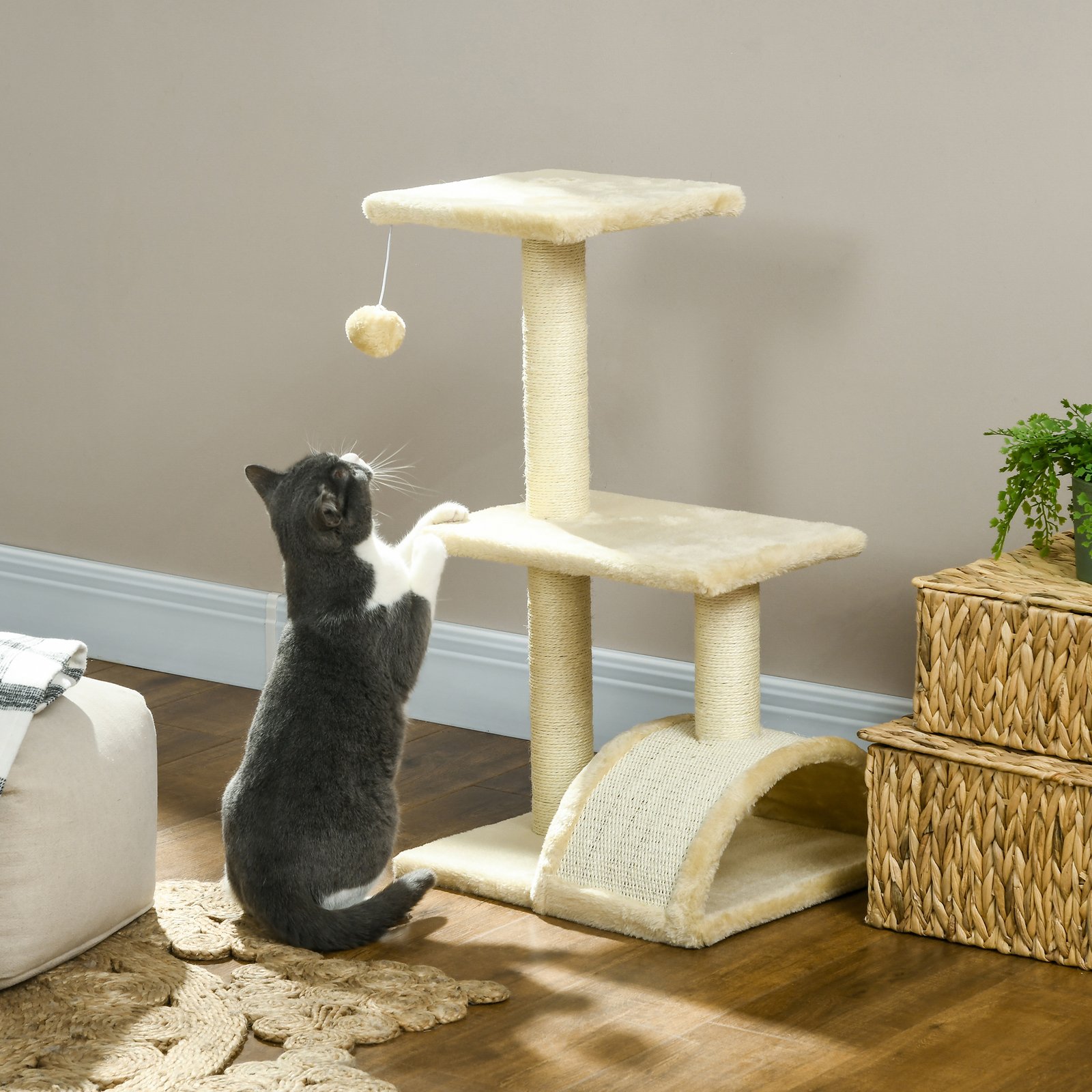 72cm Cat Tree with Scratching Post, Pad for Indoor Cats - Cream White - Image 9