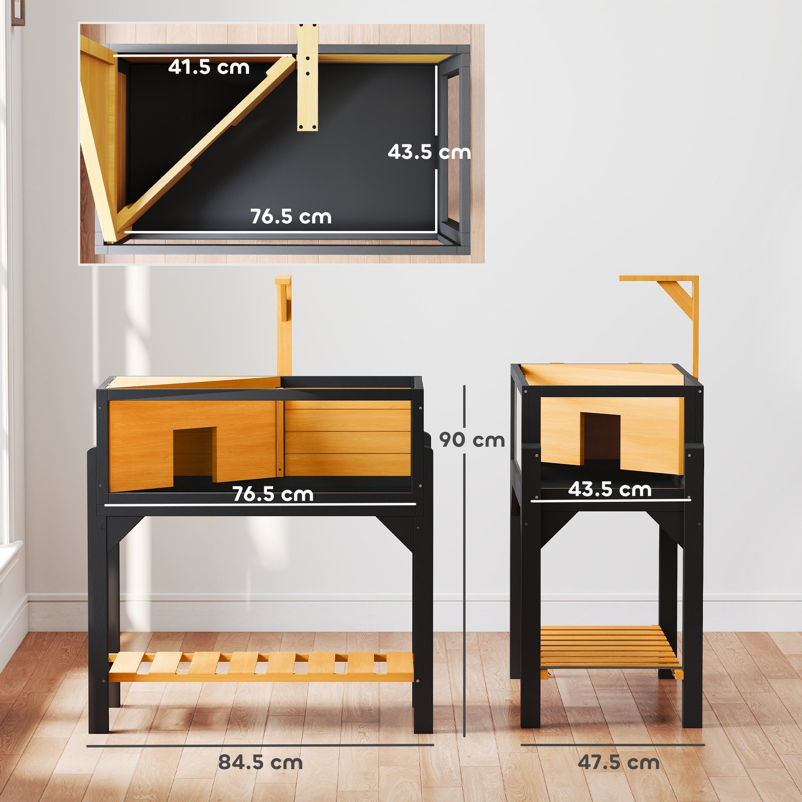 Wooden Tortoise House with Storage Shelf, Clear Observation Windows, Lamp Holder, Openable Top, Built-in Tray, Yellow - Image 3