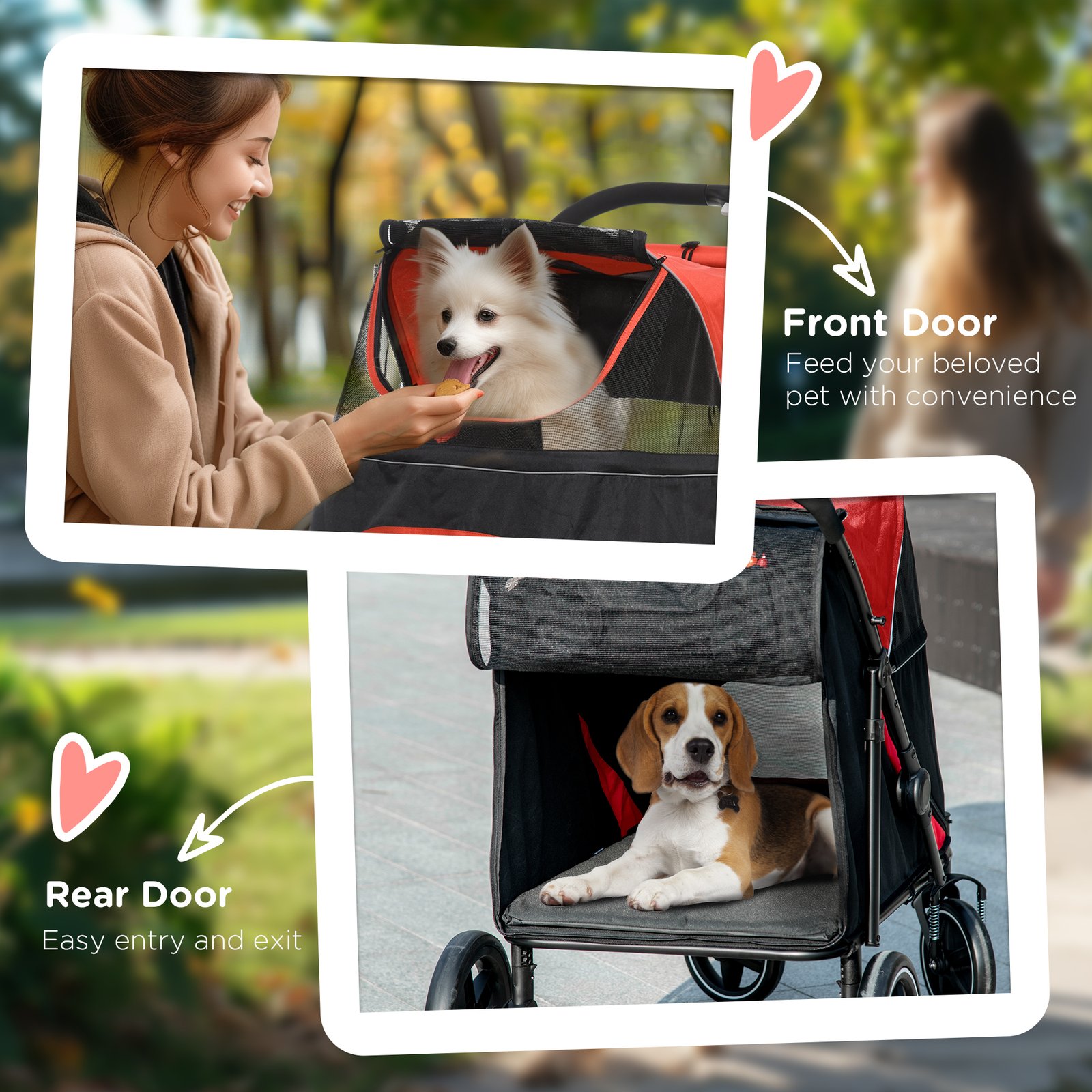 Foldable Pet Stroller, with Universal Wheels, Shock Absorber, for Medium and Large Dogs - Red