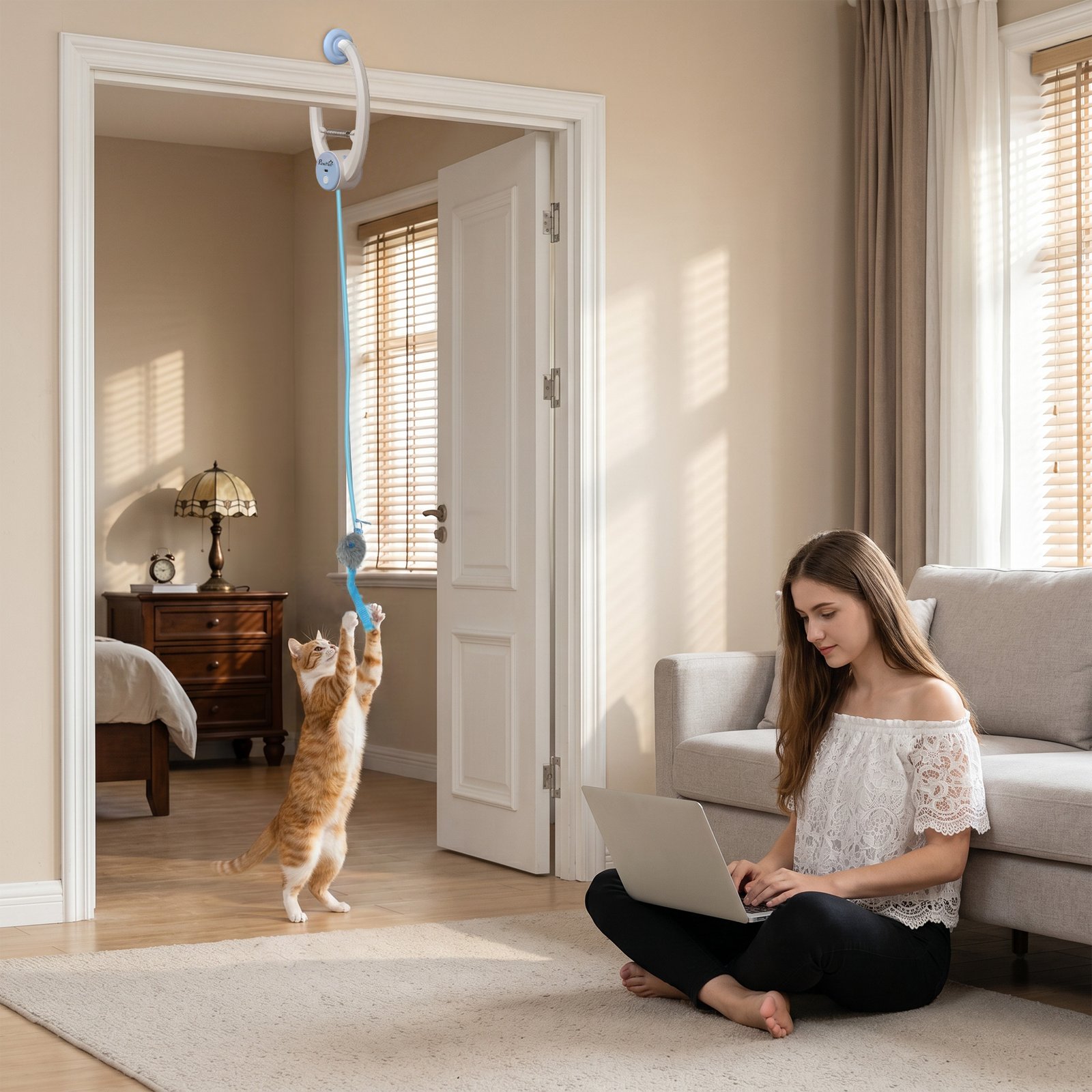 Interactive Cat Toys for Indoor Kittens & Adult USB Rechargeable Door Hanging Bouncing Mouse Teaser