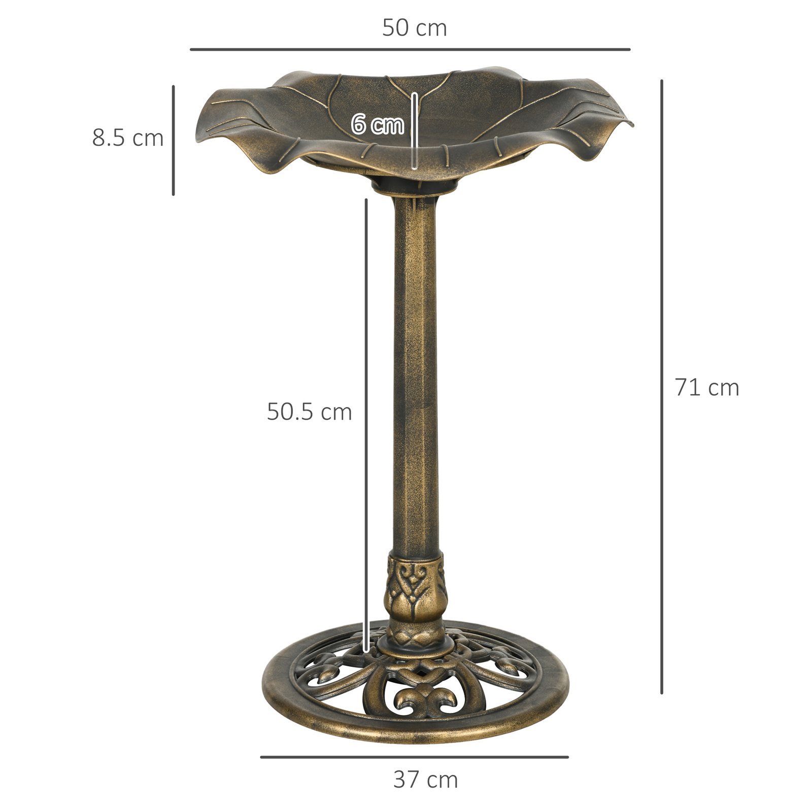71cm Bird Bath for Garden, Standing Pedestal Birdbath with Lotus Leaf Basin, Vintage Decorative Bird Bath Bowl for Outdoor, Bronze Tone