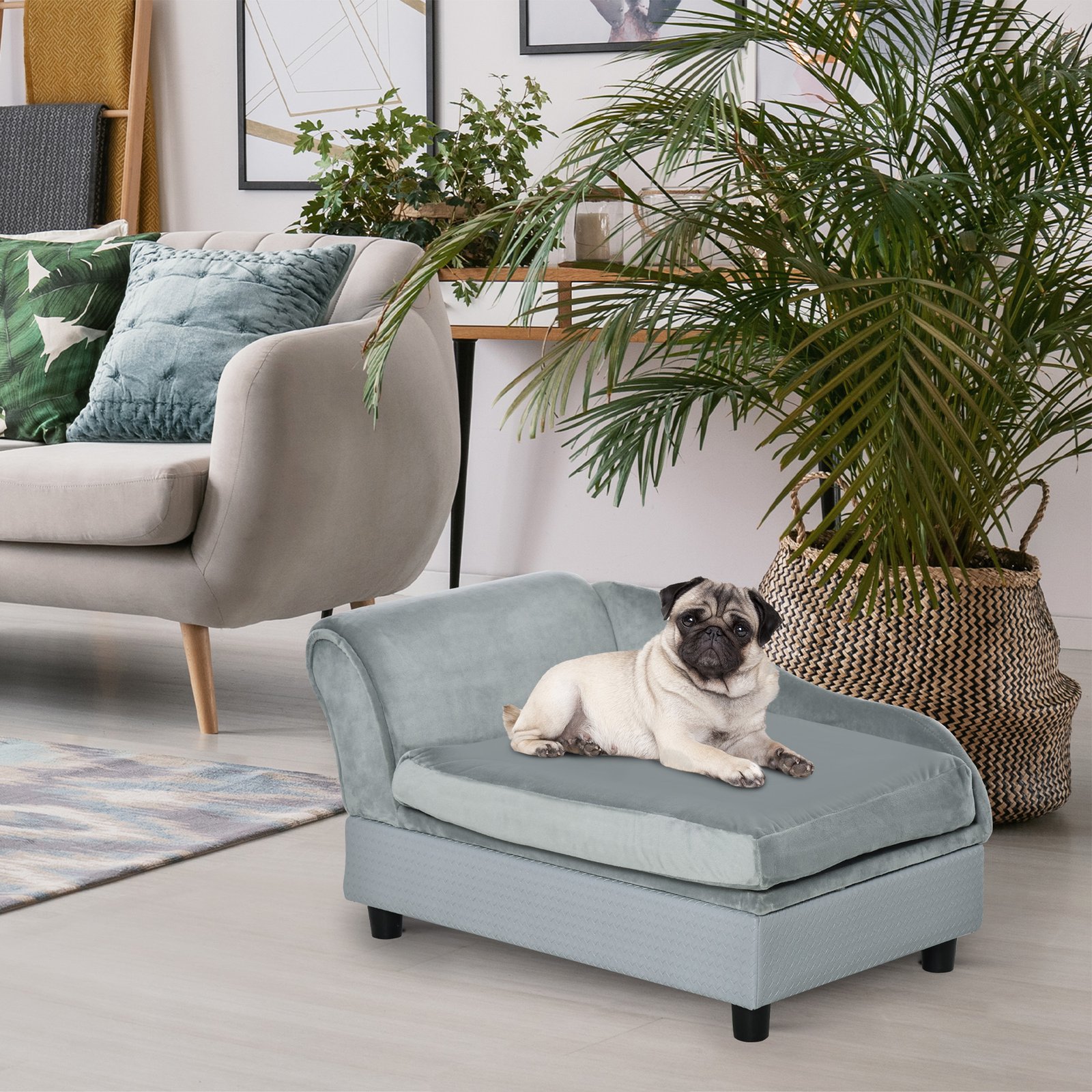 Pet Sofa Chair, with Storage, Cushion, for Small Dogs, Cats - Light Grey - Image 9