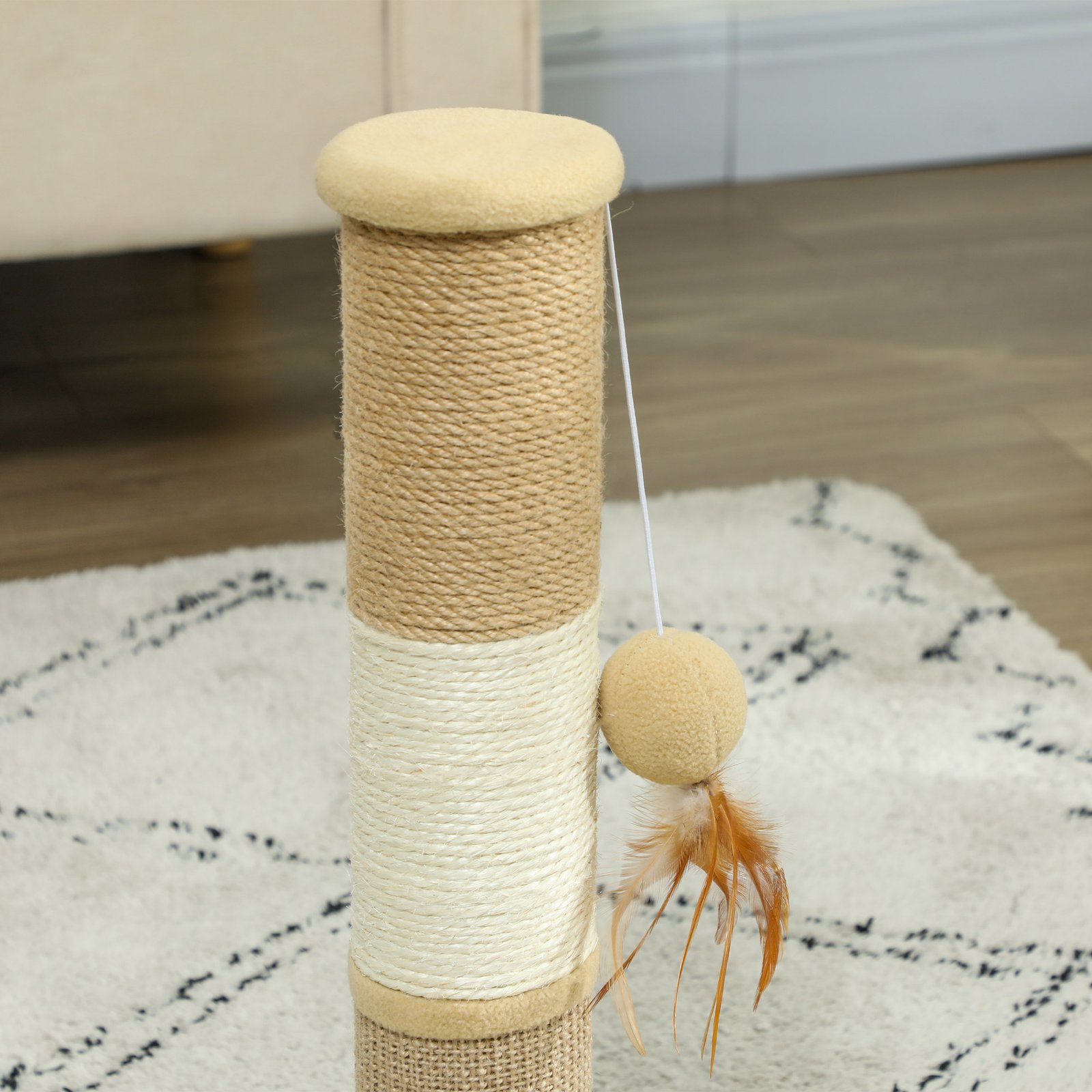 Cat Scratching Post for Indoor Cats, 47cm Tall Cat Scratcher with Jute Sisal Rope, Hanging Toy Ball, Feather, Brown - Image 7