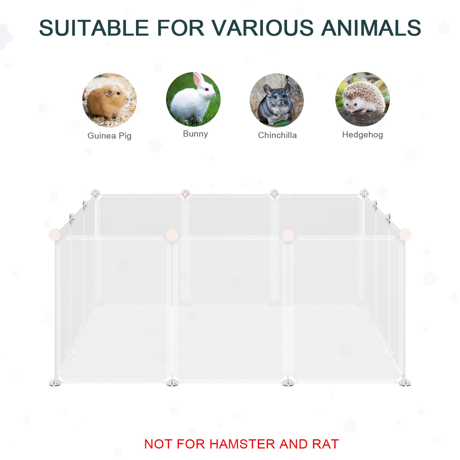 Pet Playpen DIY Small Animal Cage Open Enclosure Portable Plastic Fence 12 Panels for Hedgehog Guinea Pig White - Image 5