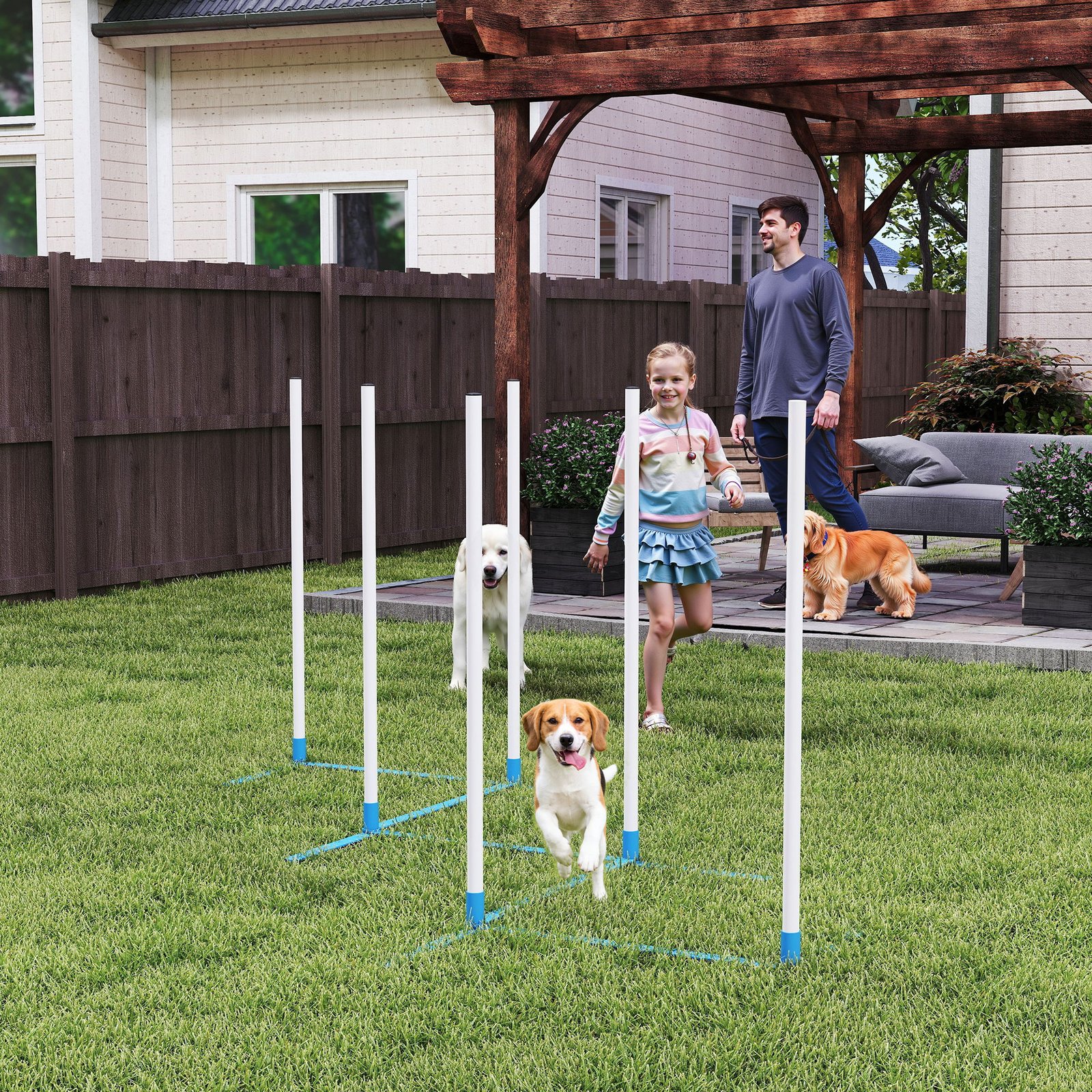 Dog Agility Equipment Training Adjustable Obstacle Course Set with 6 Weaves Poles Storage Bag for Pet Outdoor Games Exercise