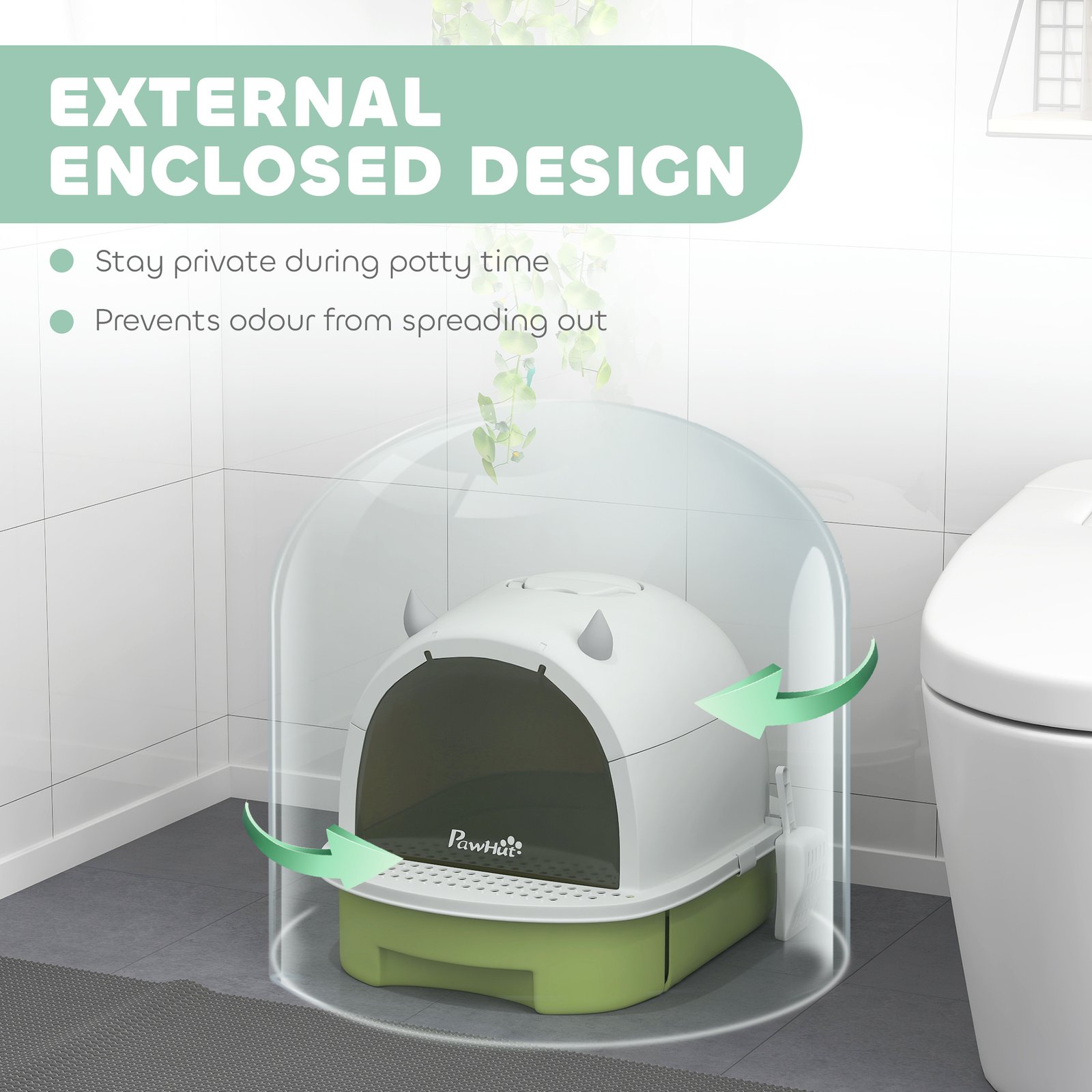 Enclosed Cat Litter Box w/ Pull-Out Drawer, Scoop, Deodorising Bags for Odour Control, Privacy, Portable, Easy to Clean