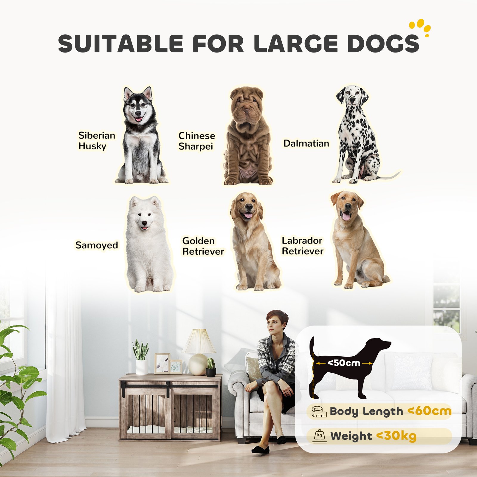 98cm Dog Crate Furniture with Removable Cushion for Large Dogs - Brown