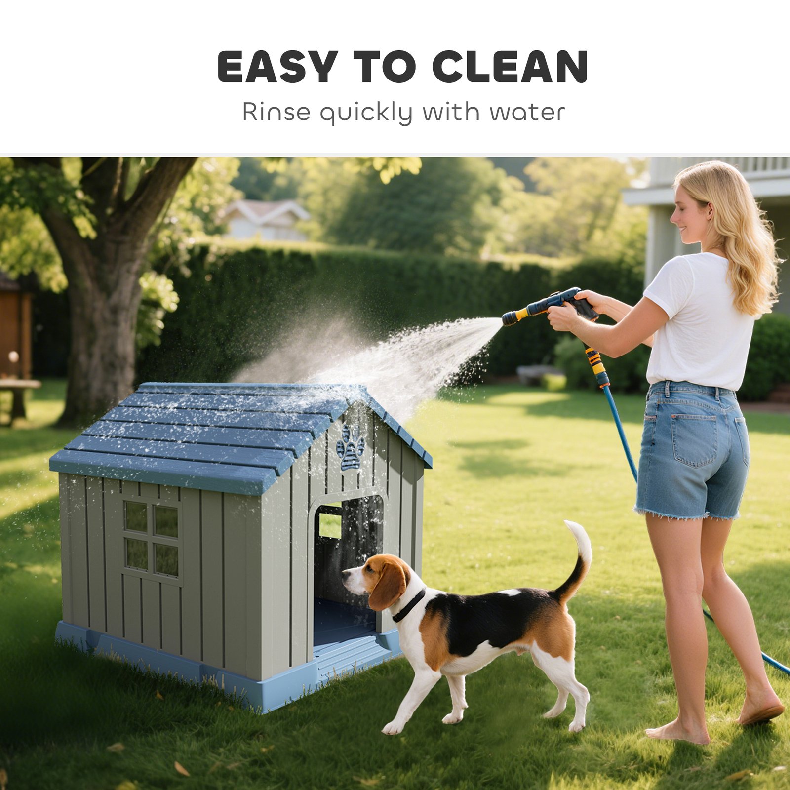 Dog Kennel Outdoor for Medium Dogs, Waterproof Plastic Dog House for Garden, Patio, 85 x 79 x 82 cm, Grey