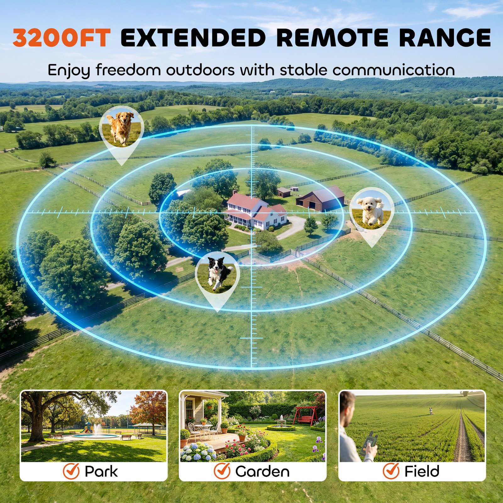 Dog Training Collar with 3200Ft Remote Range, Anti Barking Device with 3 Modes, IPX7 Waterproof, Rechargeable